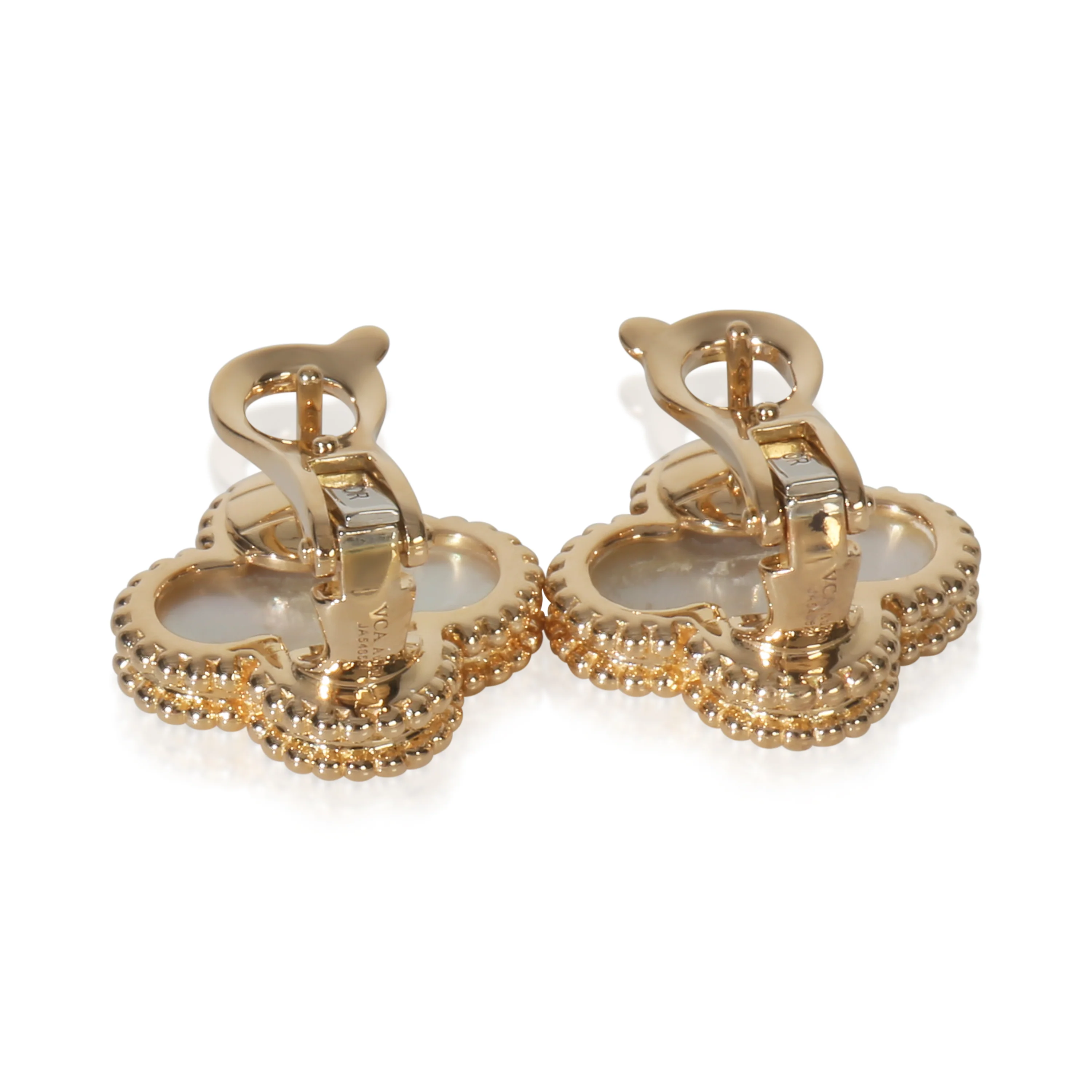 Yellow Gold Mother Of Pearl Vintage Alhambra Earrings - Image 4