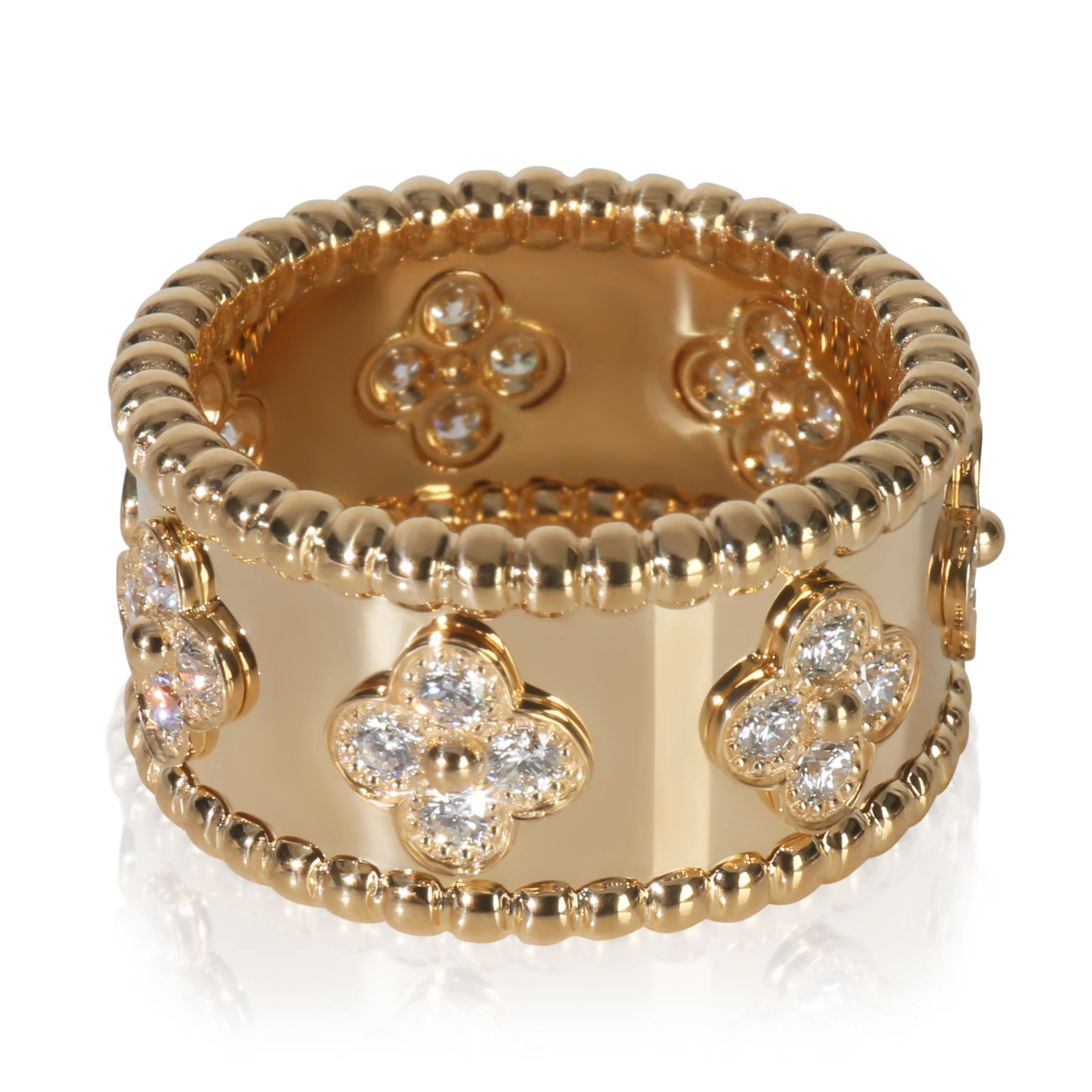 Yellow Gold Diamond Perlee Clover Ring - Image 2