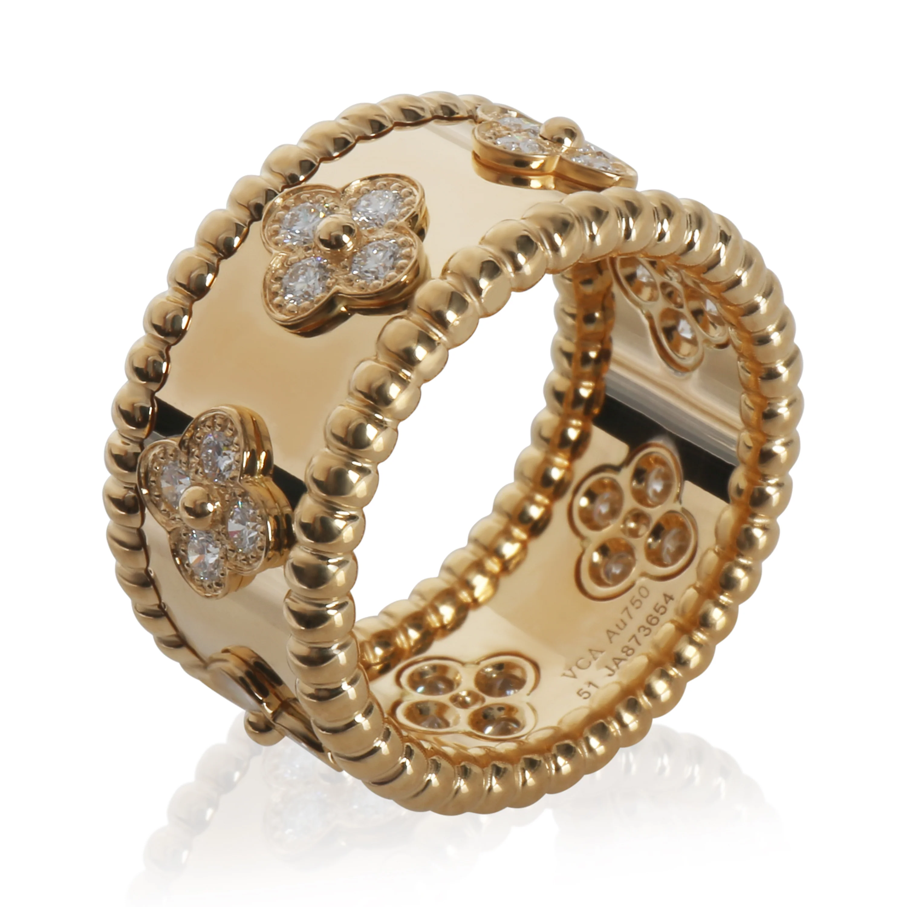 Yellow Gold Diamond Perlee Clover Ring - Image 3