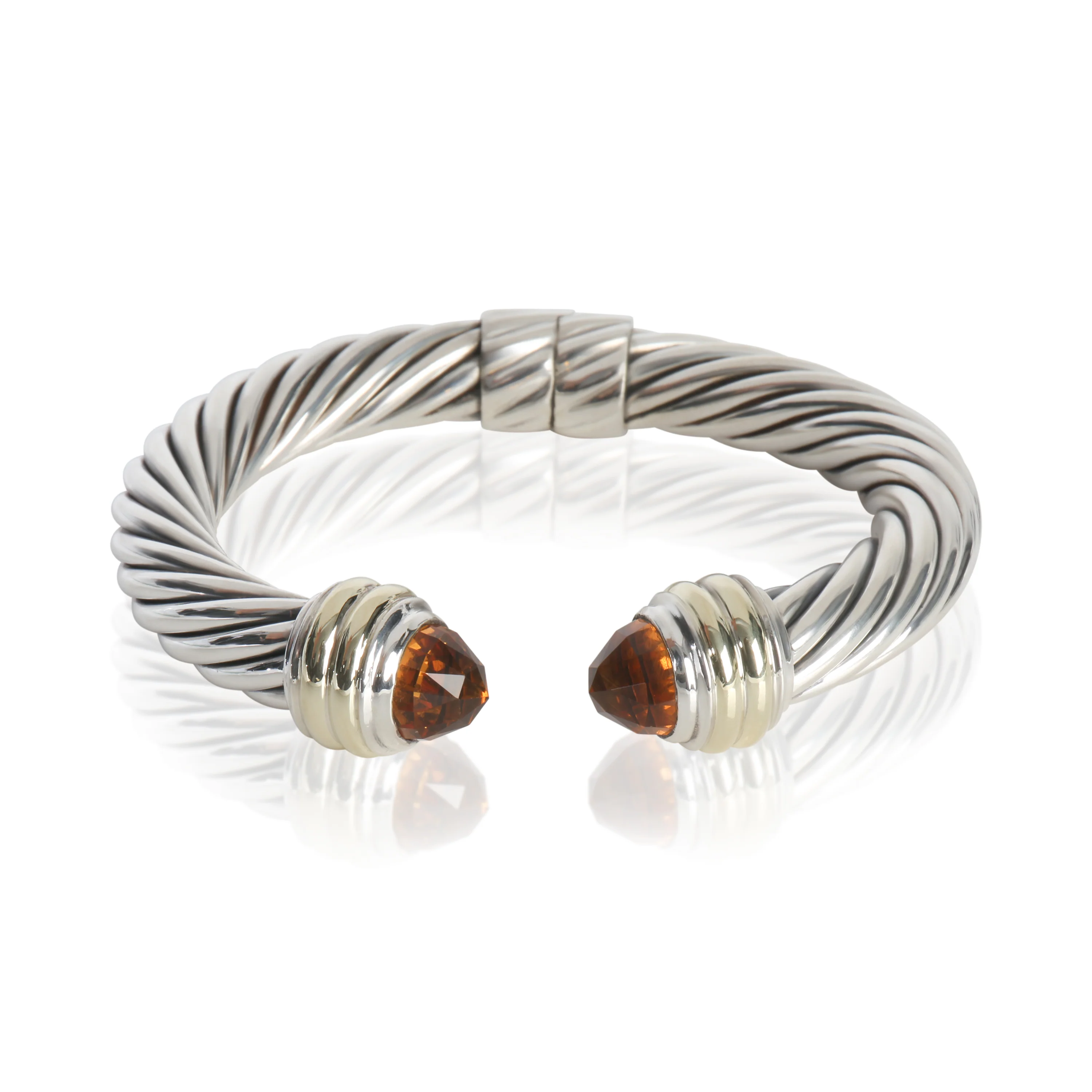Yellow Gold & Sterling Silver Citrine Hinged Cable Bracelet