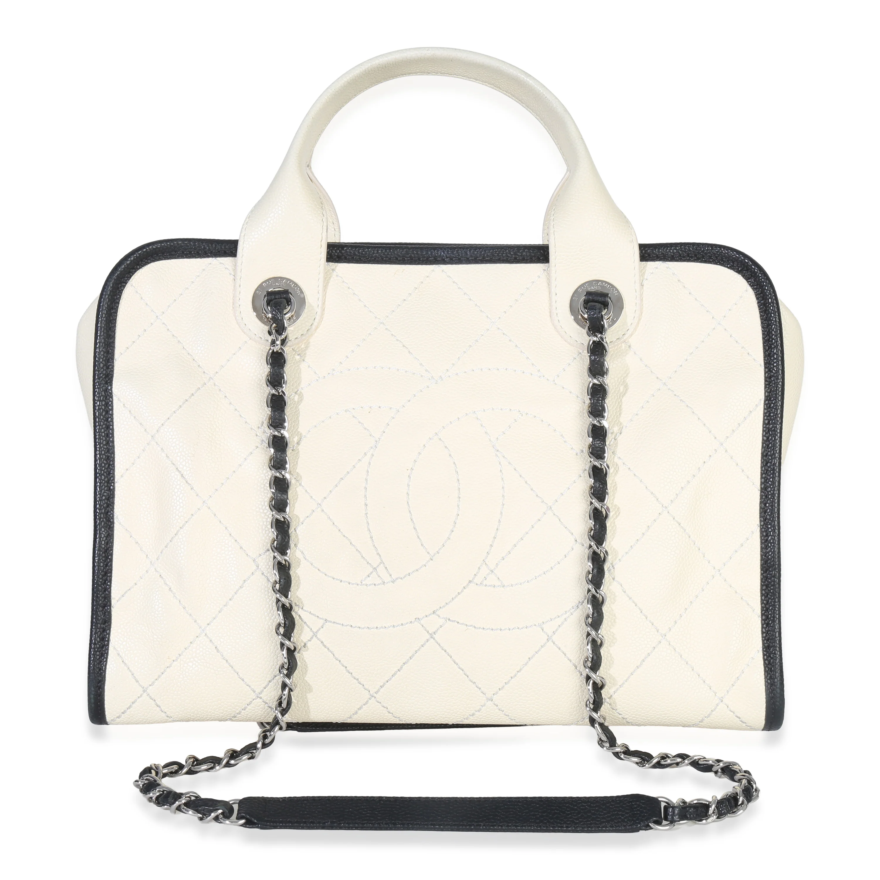 Ivory Quilted Caviar Large Deauville Bowling Bag