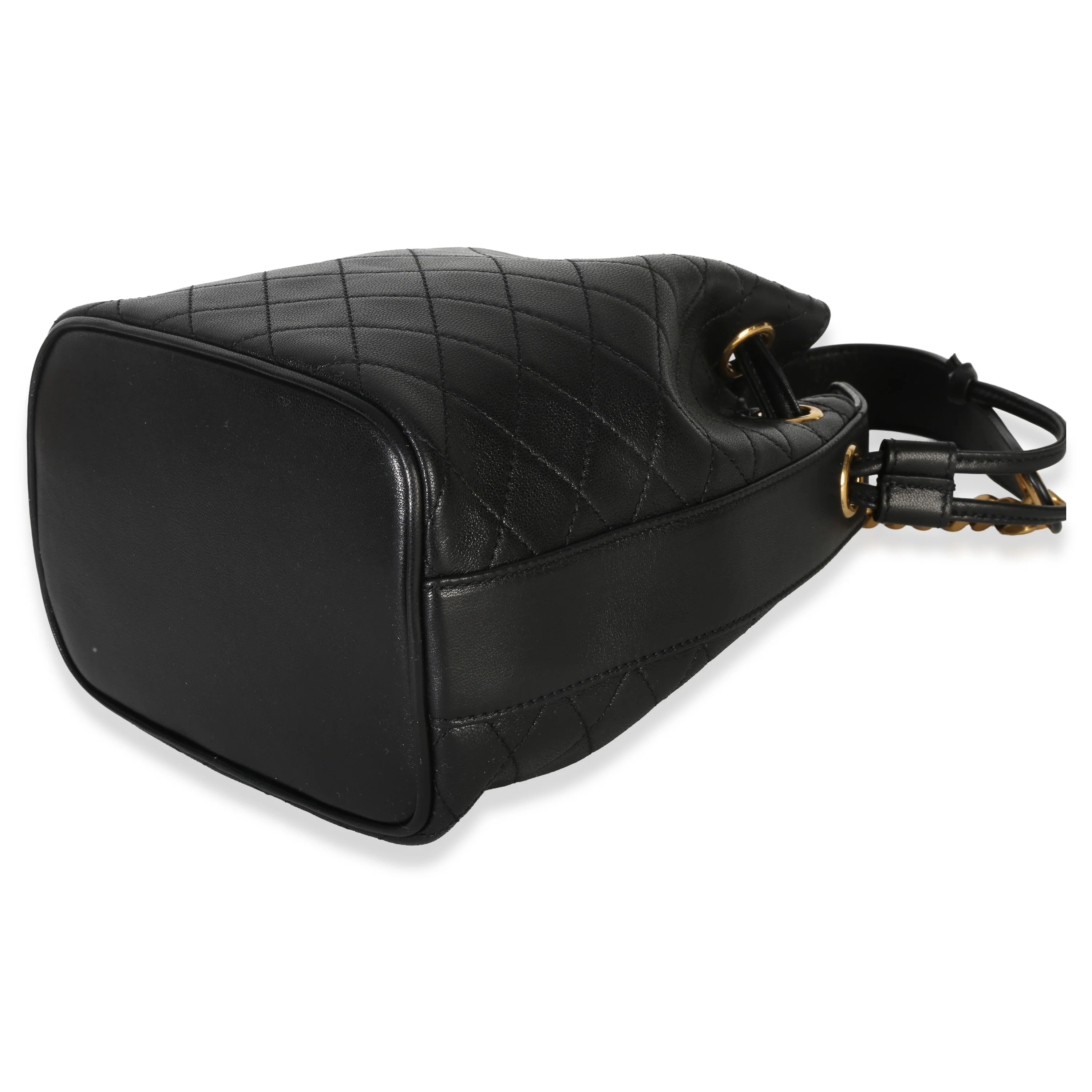 Black Quilted Lambskin Cassandre Logo Plaque Small Bucket Bag - Image 7