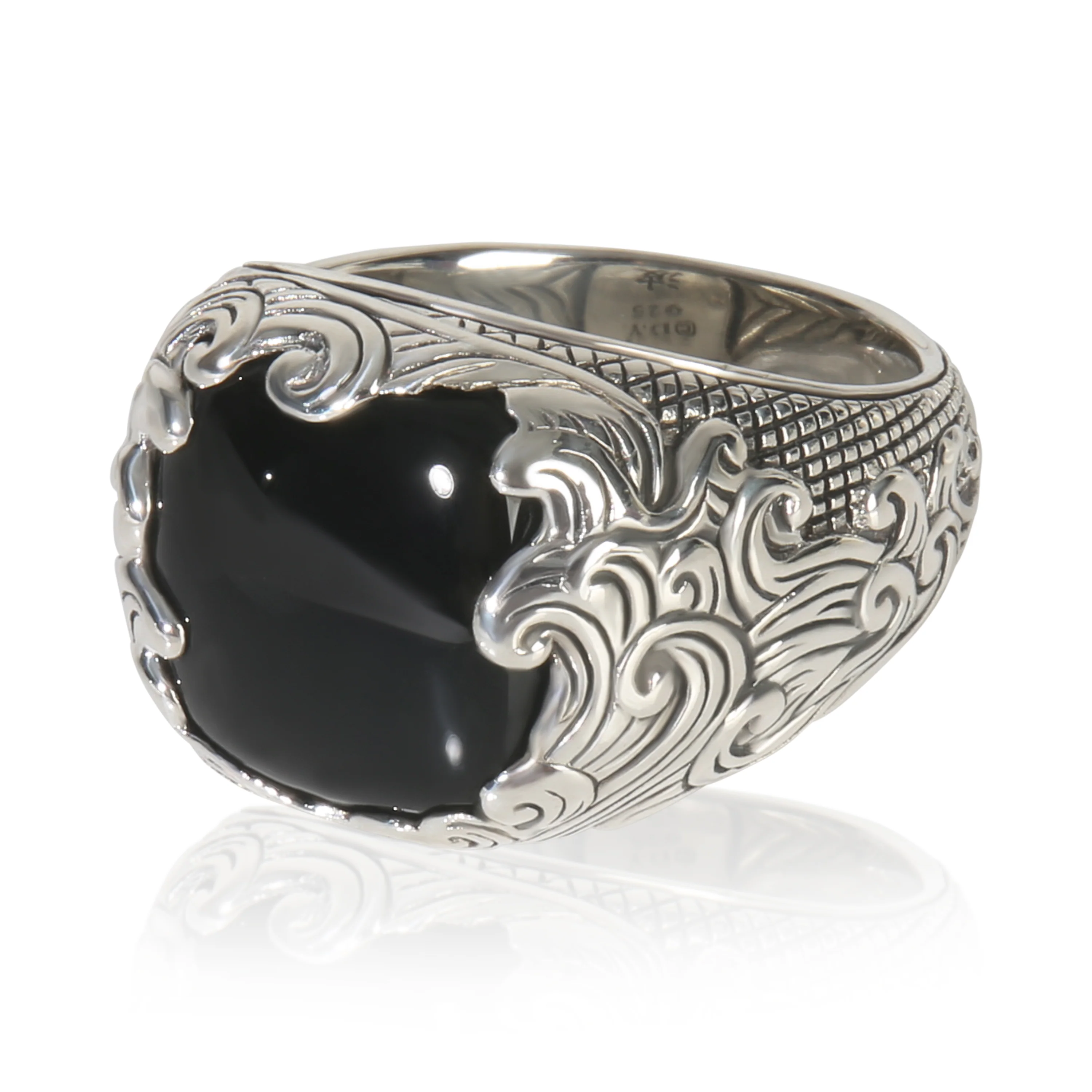 Sterling Silver Onyx Waves Signet Ring - Image 2