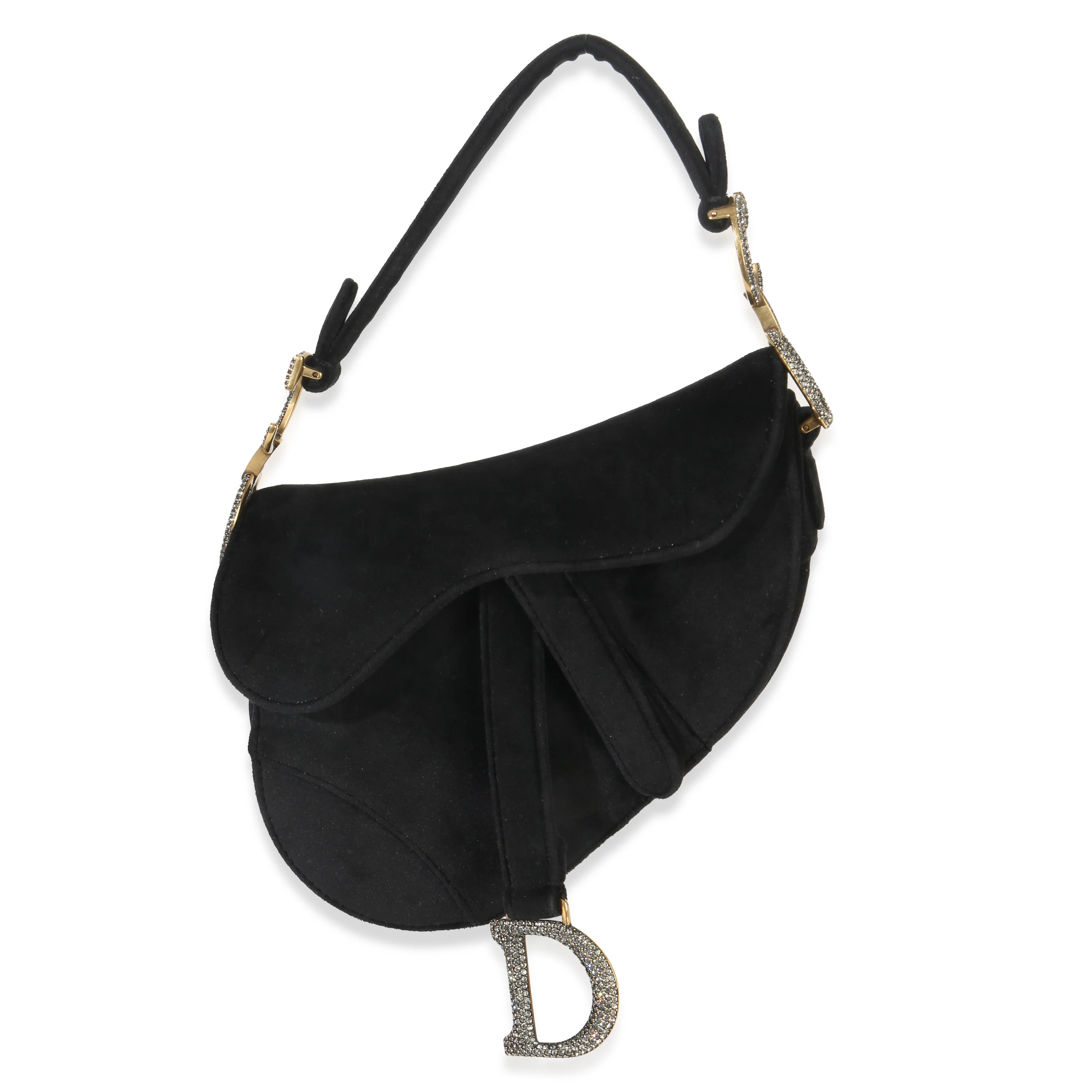 Black Velvet Crystal Mini Saddle Bag