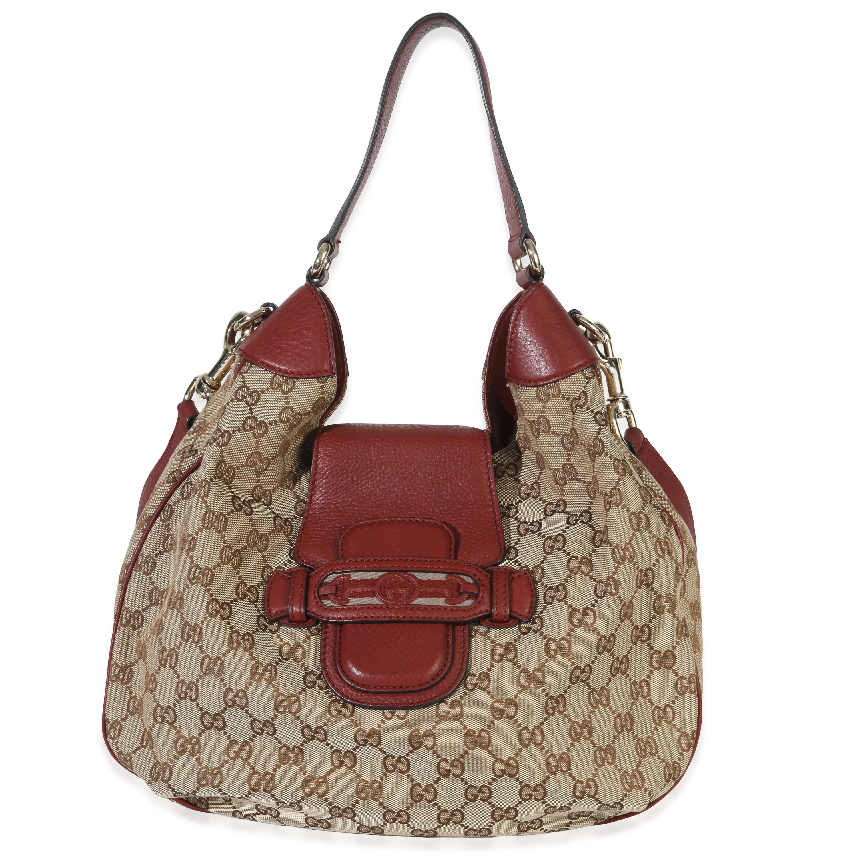 Red Leather Beige GG Canvas Dressage Hobo