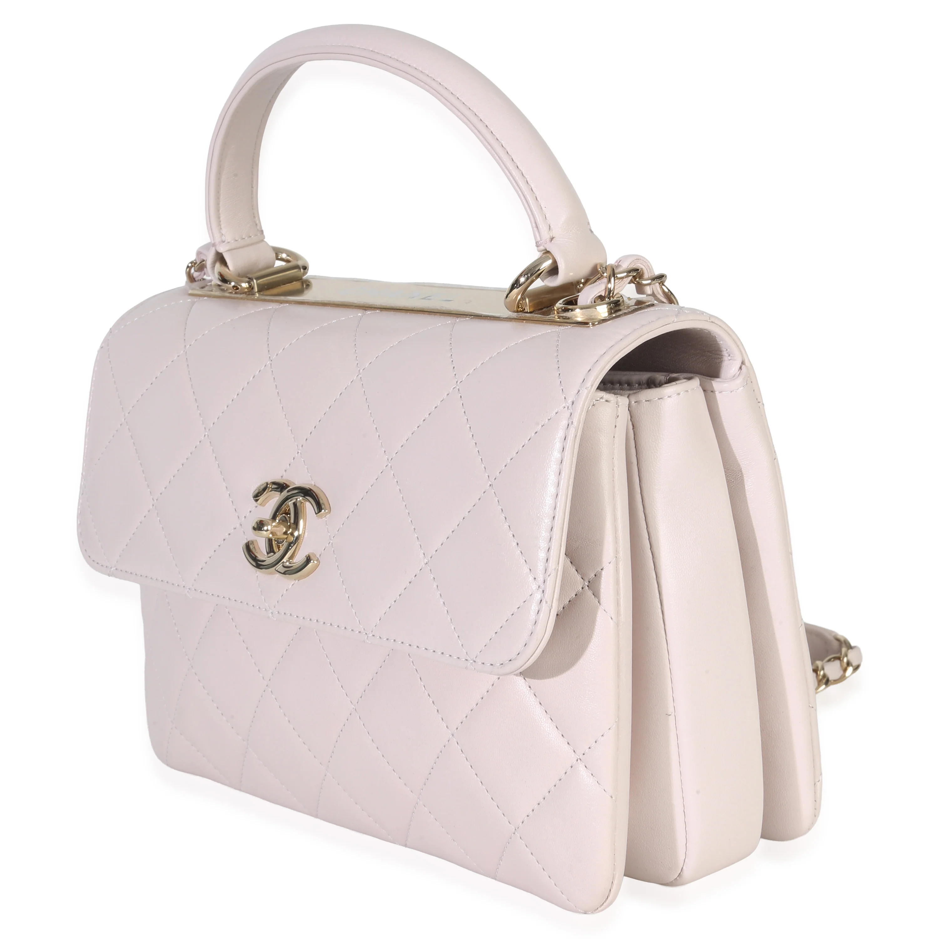 Pale Pink Quilted Lambskin Small Trendy Top Handle Bag - Image 2