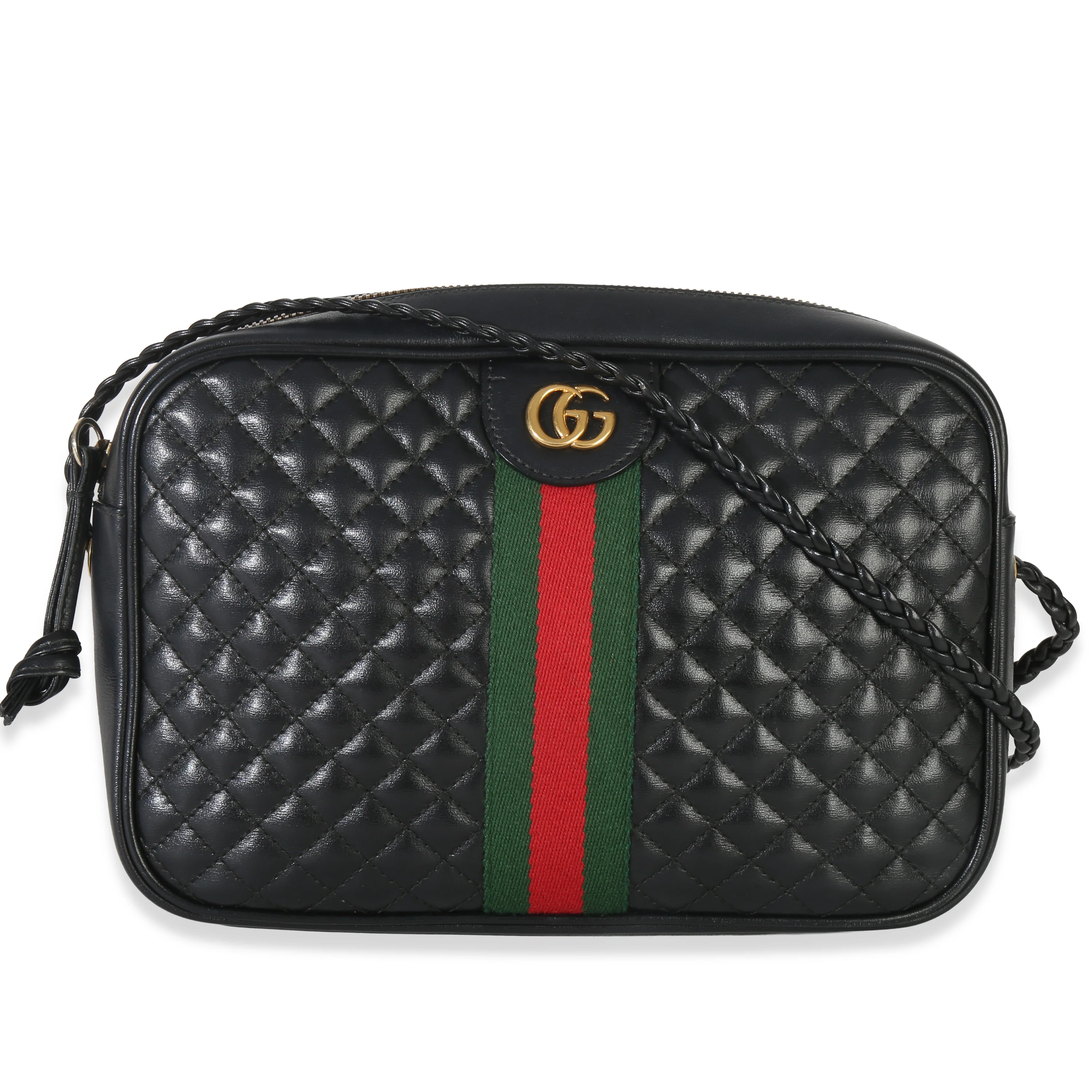 Black Calfskin Web Trapuntata Medium GG Shoulder Bag