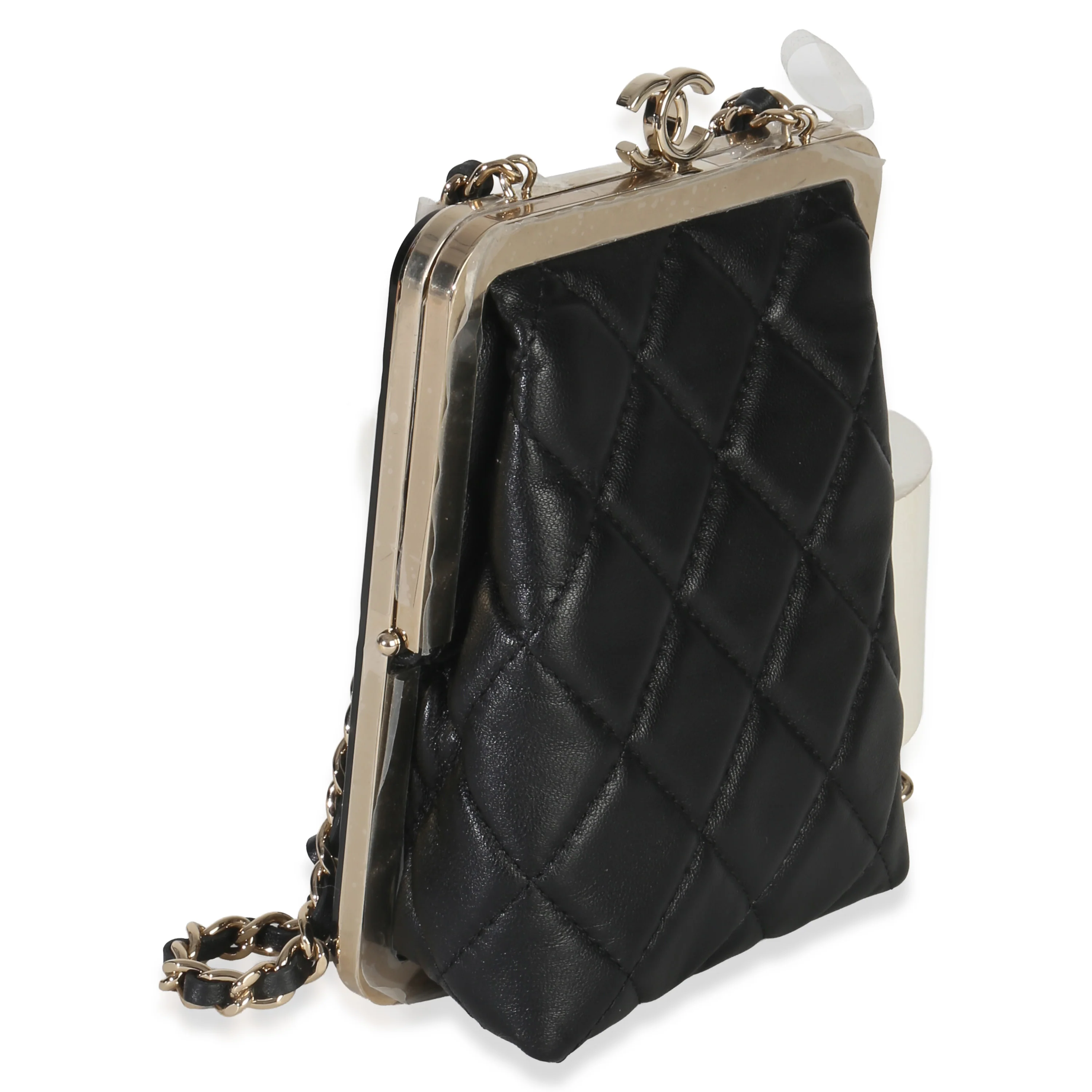 Black Quilted Lambskin CC Frame Clutch With Chain - Image 3