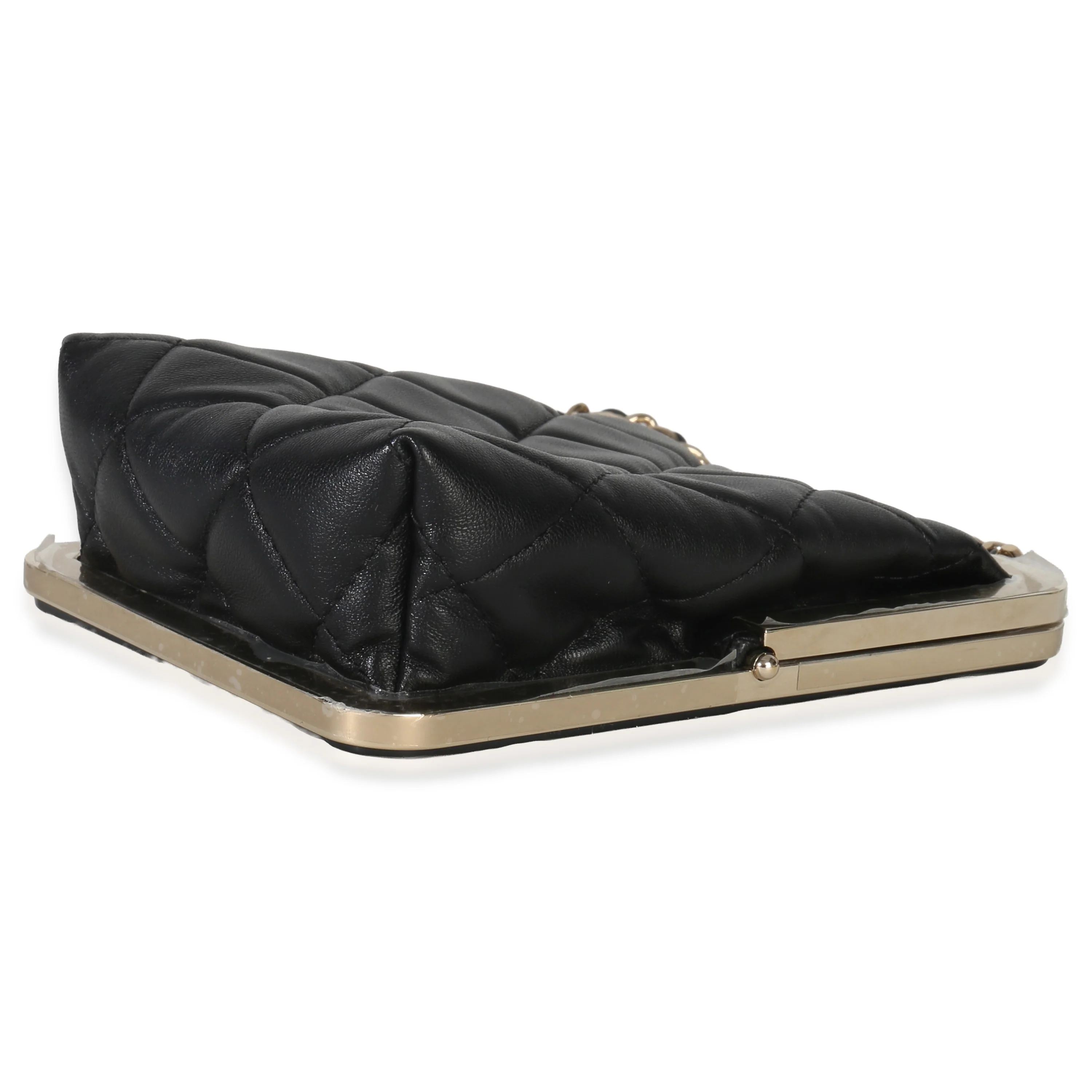 Black Quilted Lambskin CC Frame Clutch With Chain - Image 7