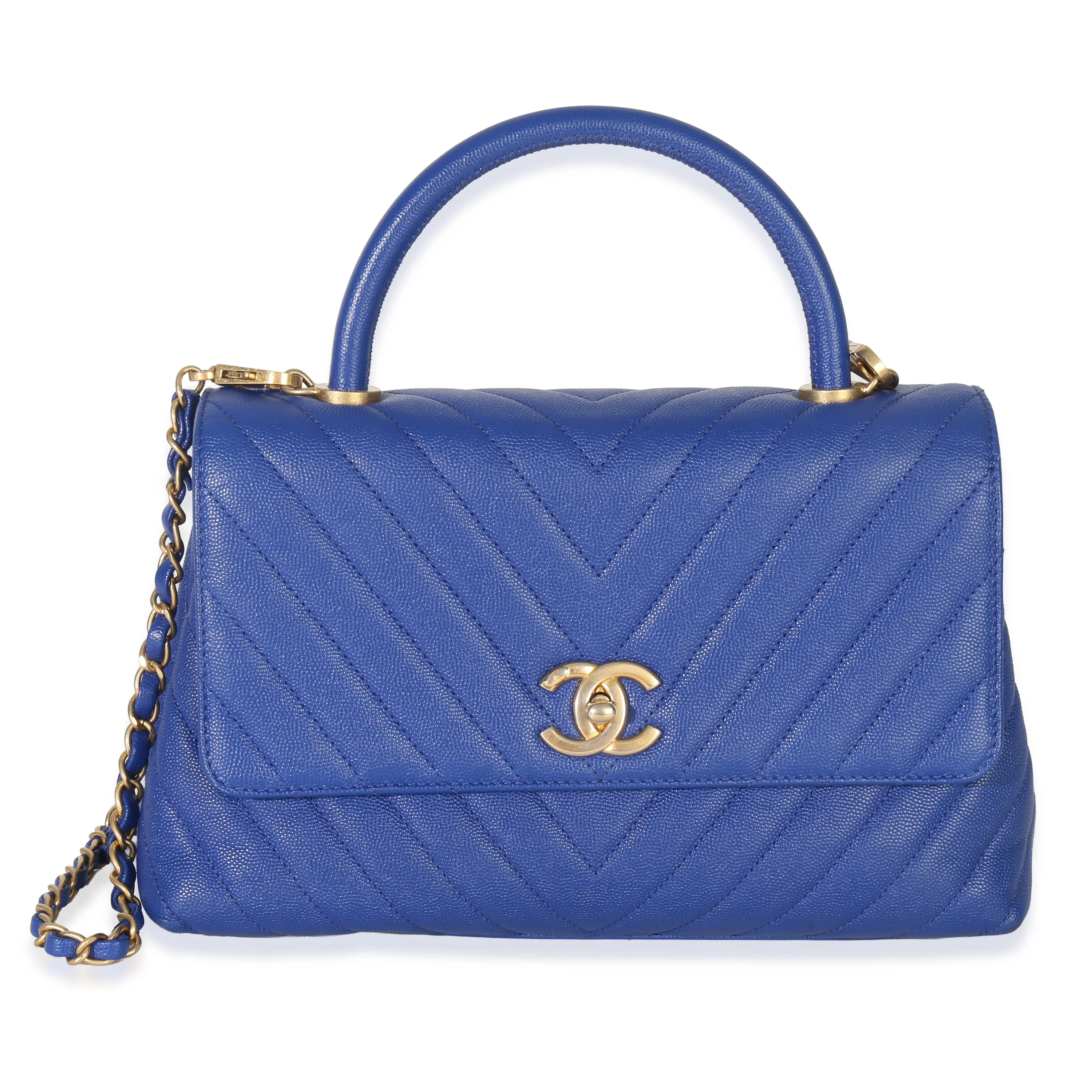 Blue Chevron Medium Coco Top Handle Bag