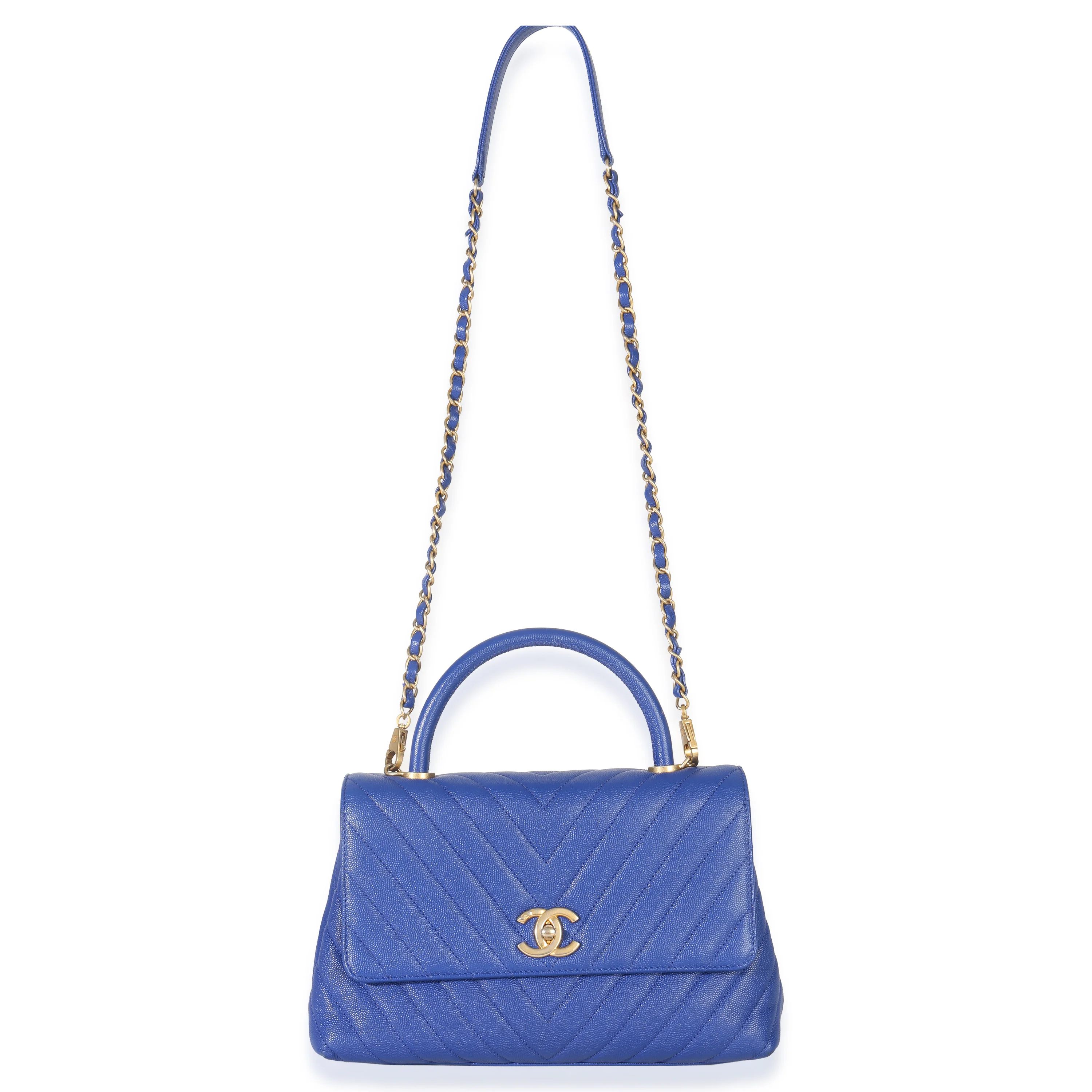 Blue Chevron Medium Coco Top Handle Bag - Image 8