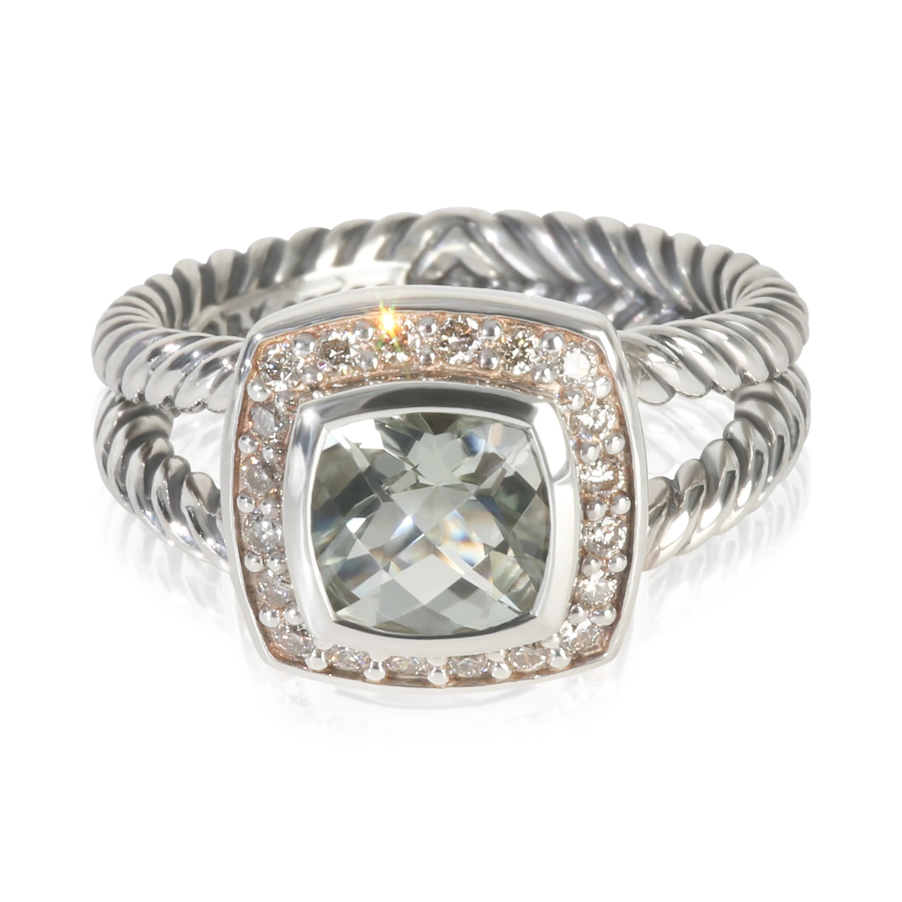 Sterling Silver Prasiolite and Diamond Petite Albion Ring