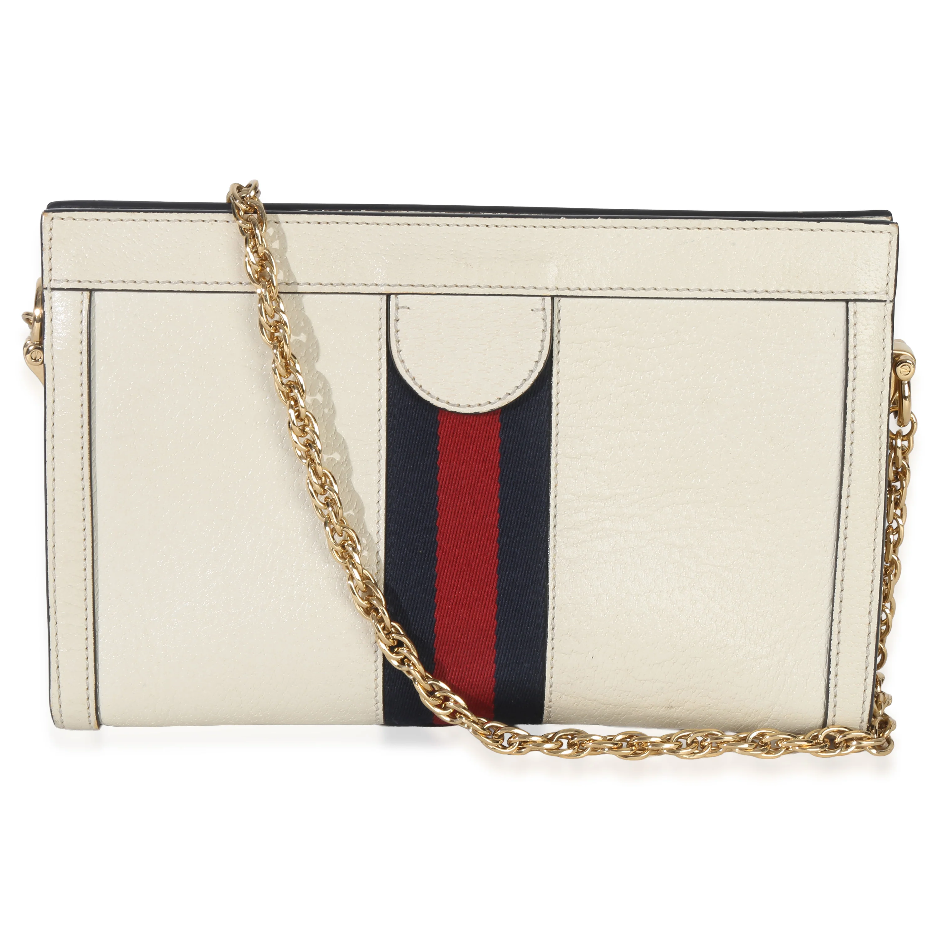 White Leather Small Ophidia Chain Shoulder Bag - Image 4