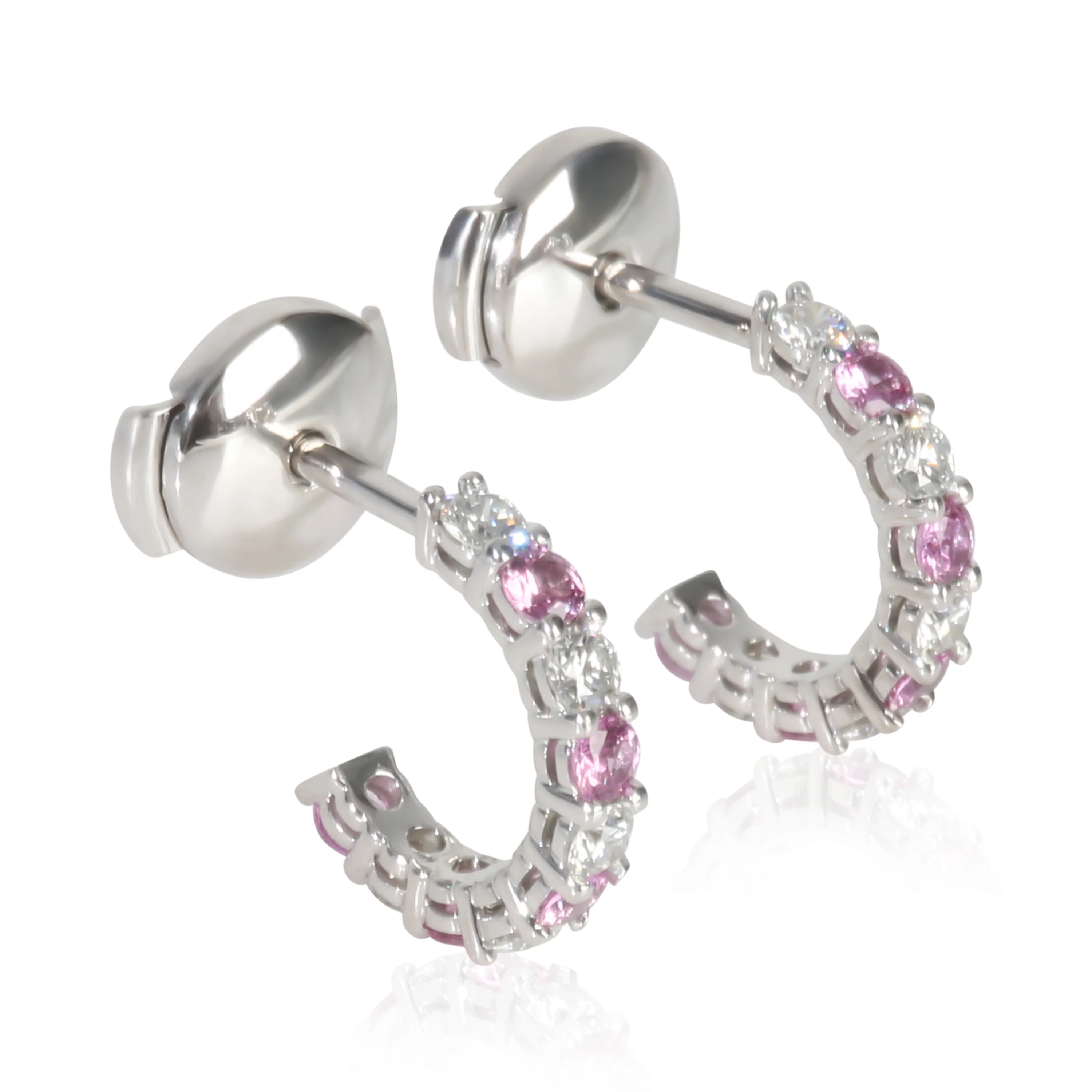 Platinum Sapphire and Diamond Small Hoop Earrings - Image 2