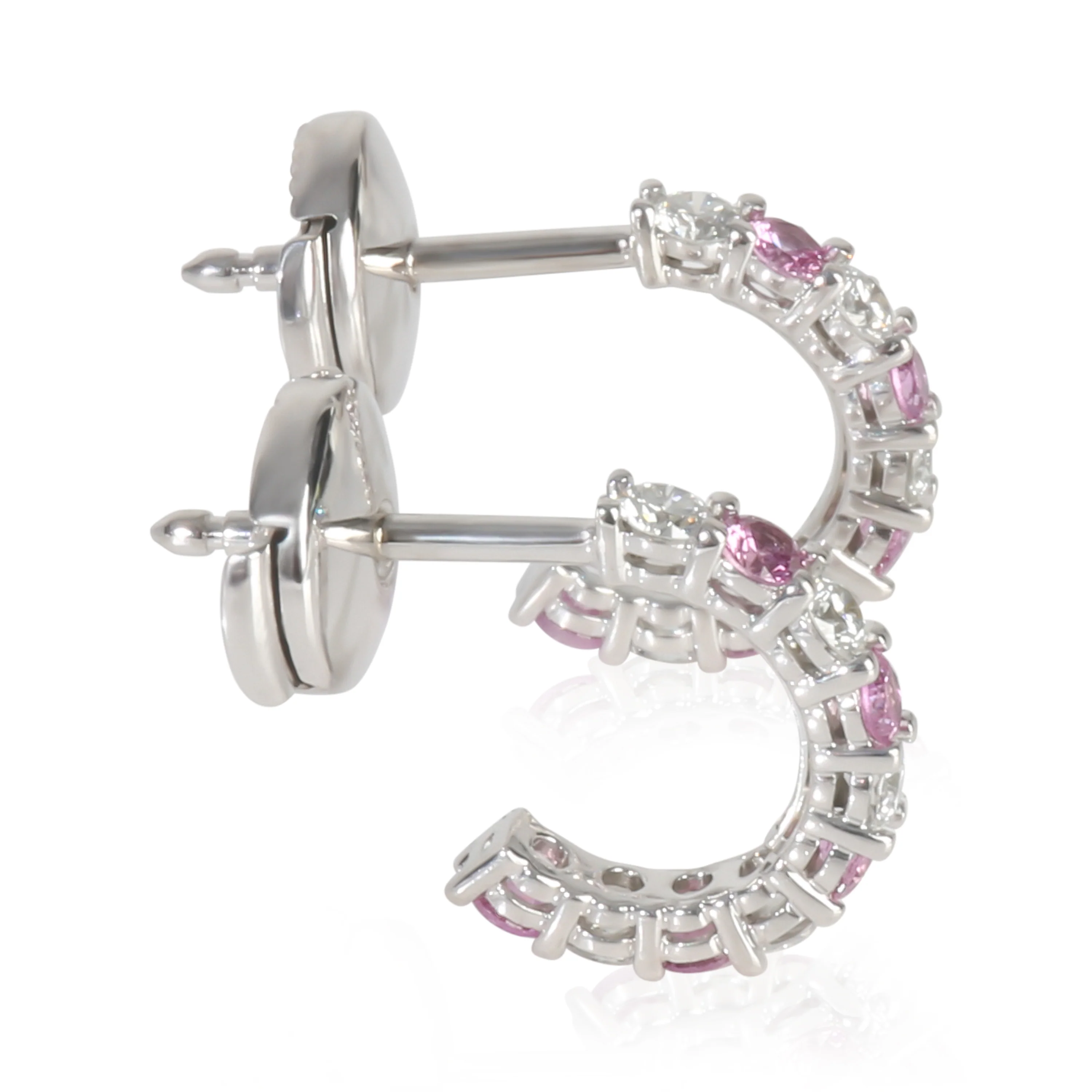Platinum Sapphire and Diamond Small Hoop Earrings - Image 3