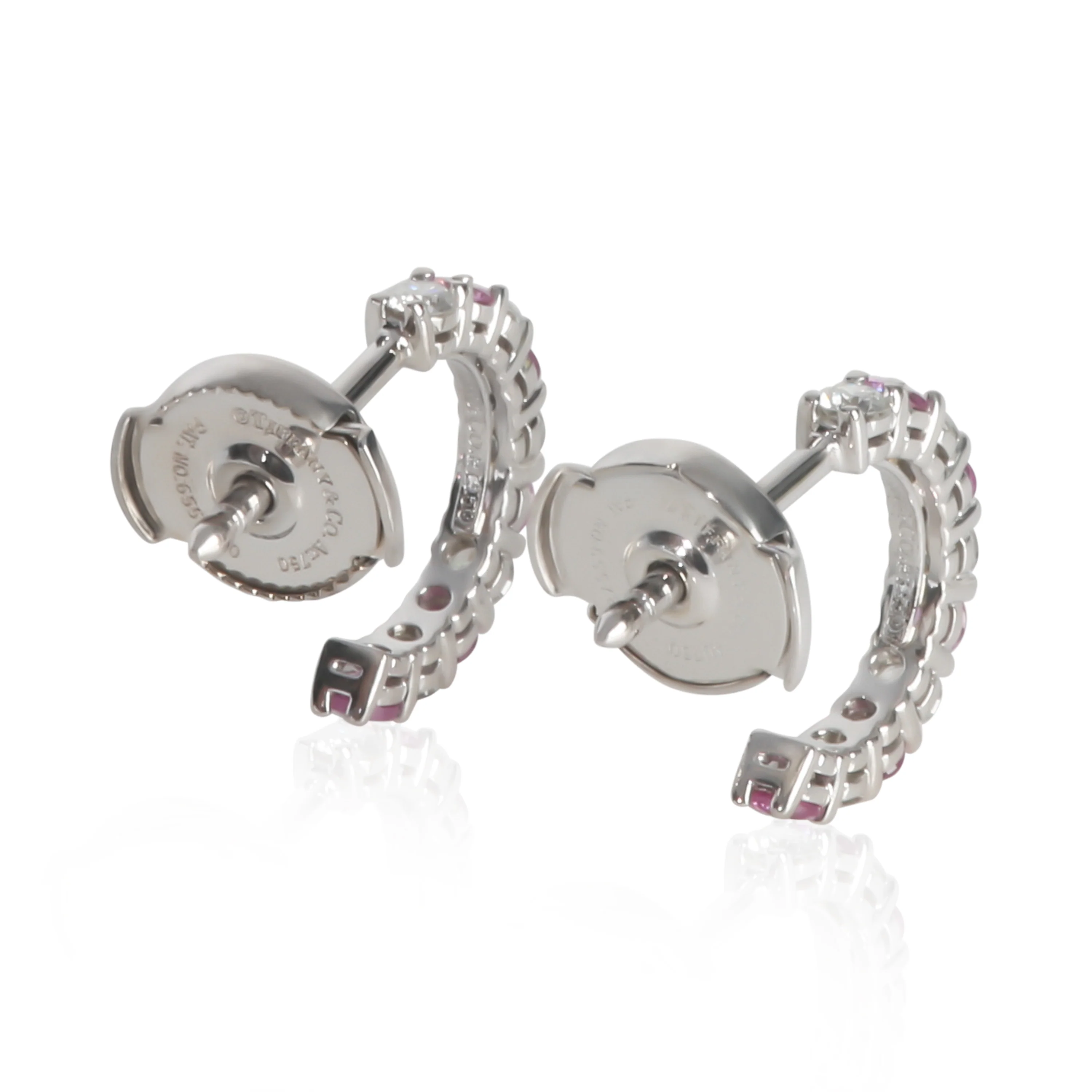 Platinum Sapphire and Diamond Small Hoop Earrings - Image 4