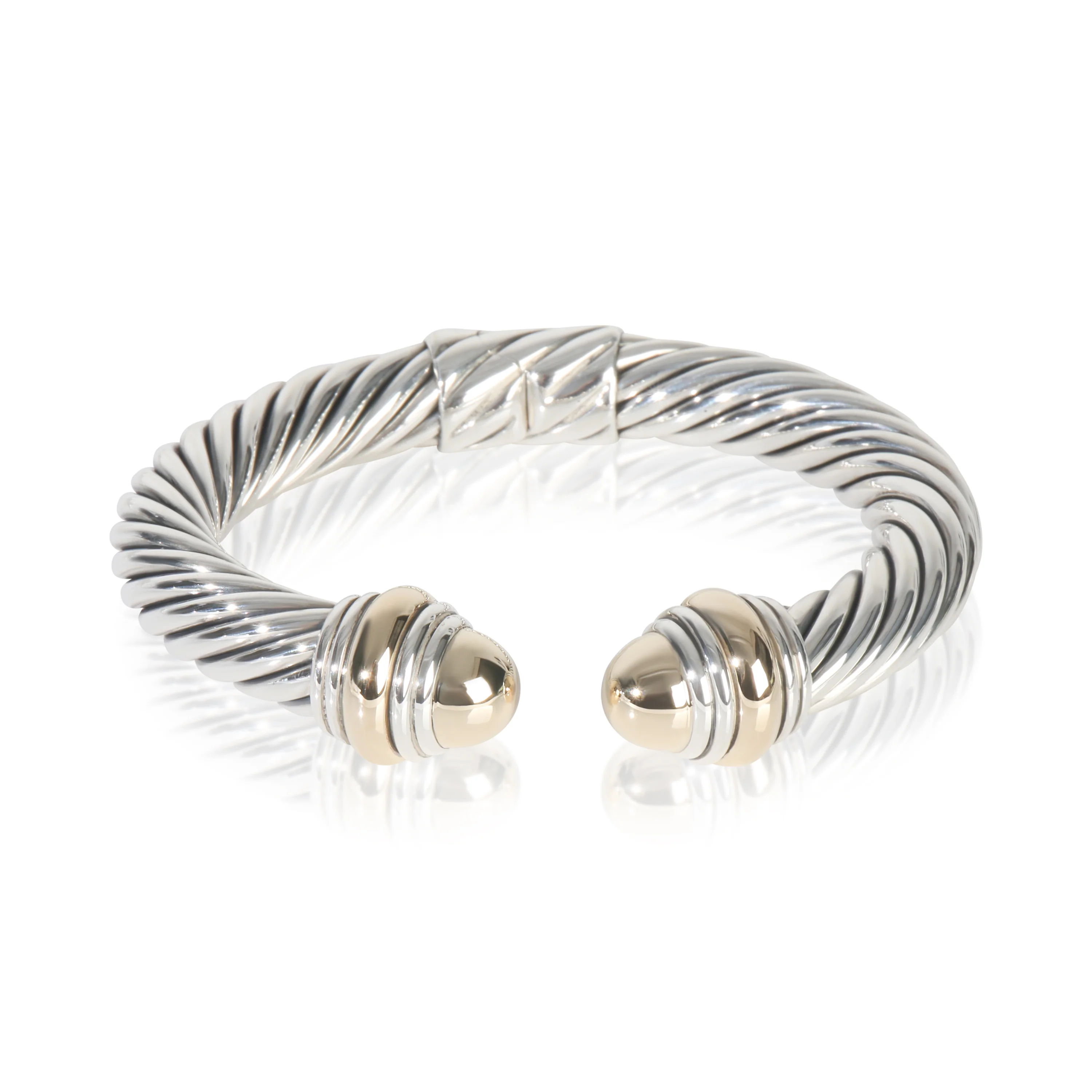 Yellow Gold & Sterling Silver Hinged Cable Bracelet