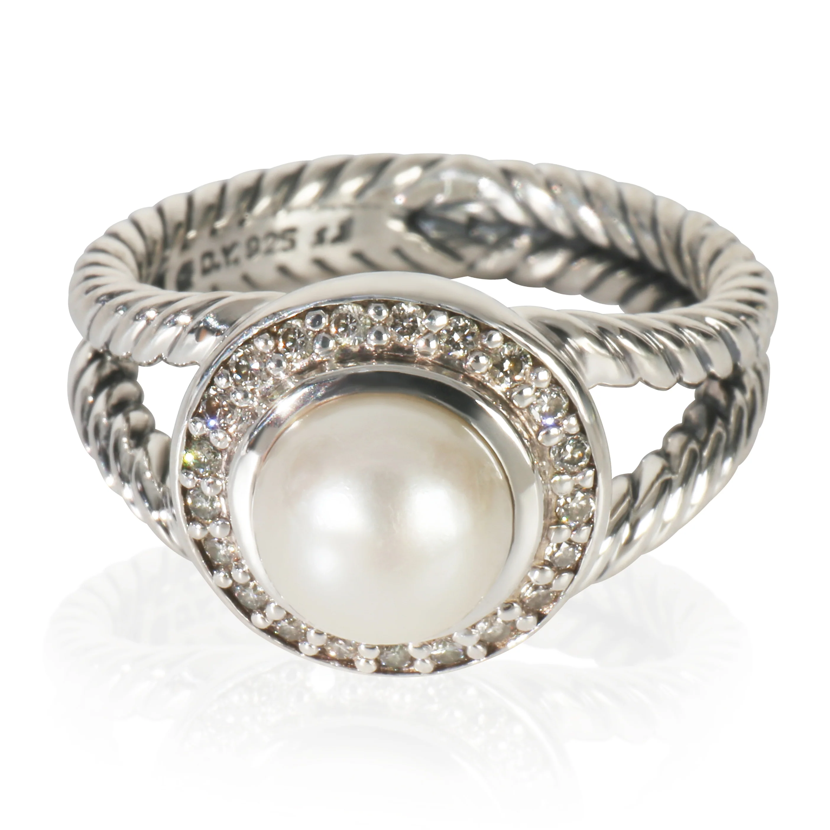 Sterling Silver Pearl and Diamond Cerise Ring