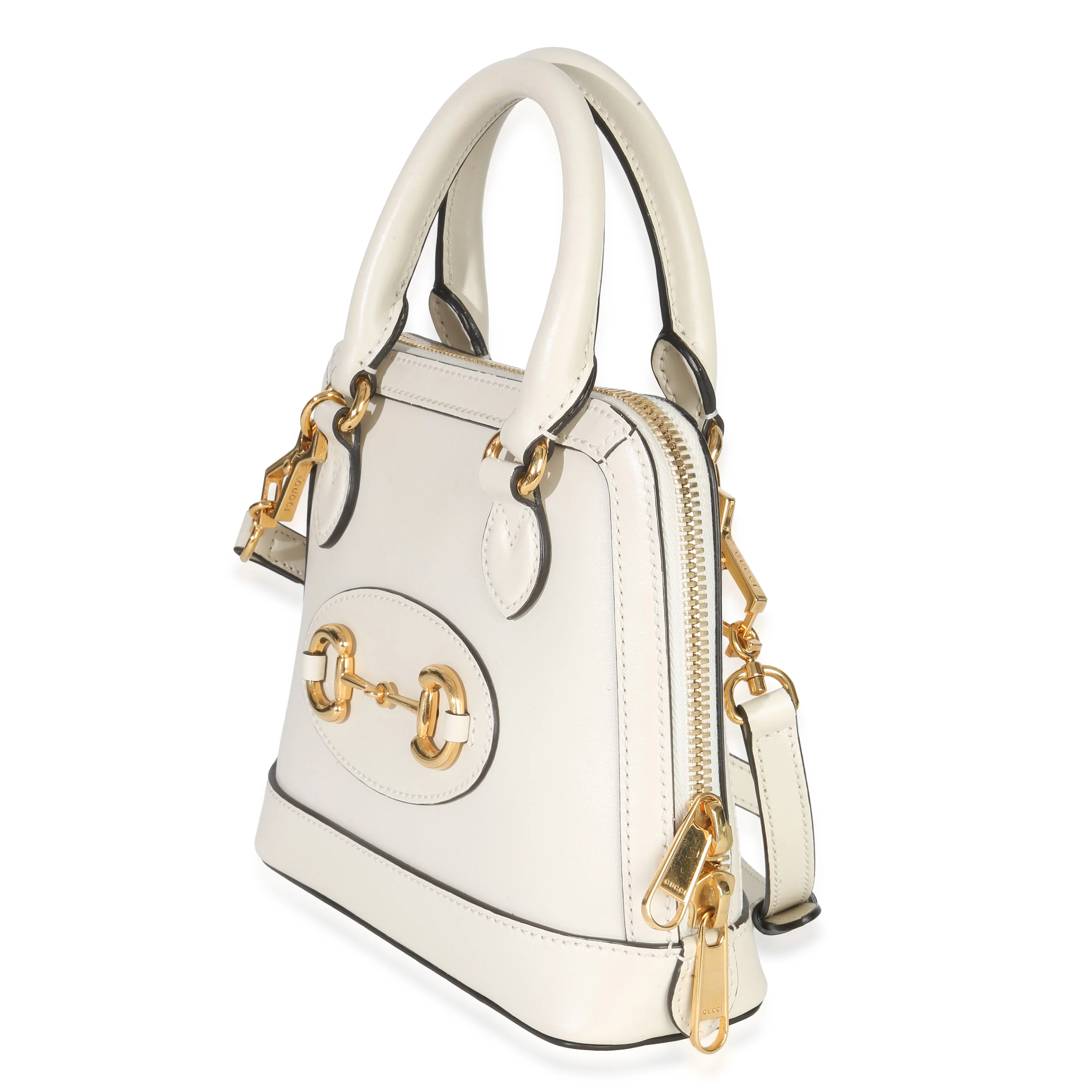 White Smooth Leather Small 1955 Horsebit Top Handle Bag - Image 2