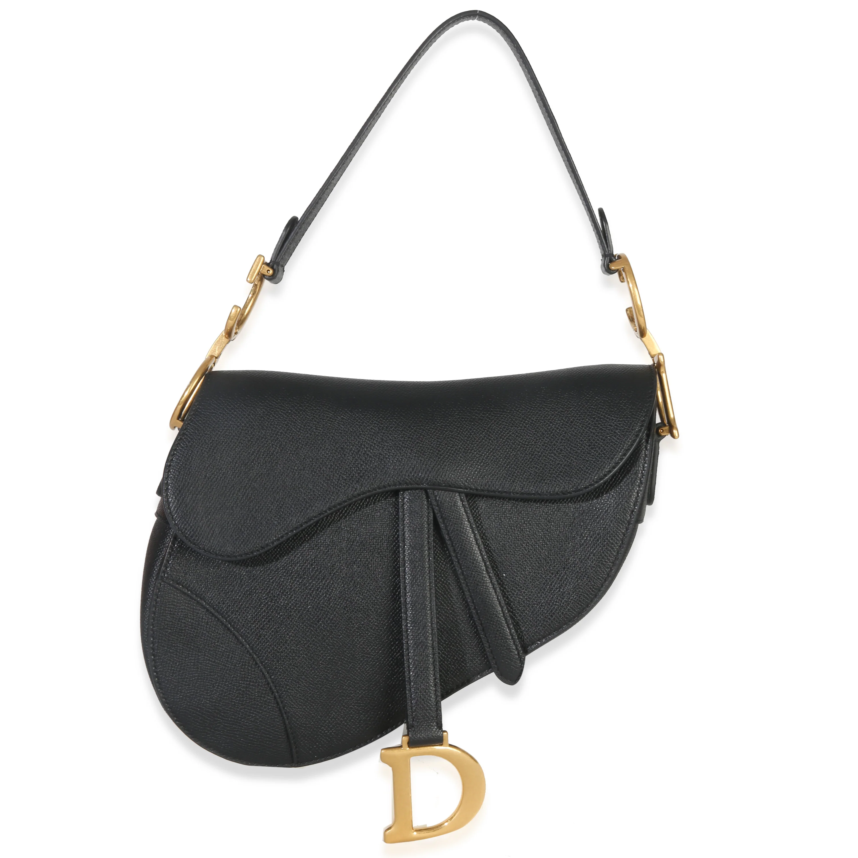 Black Grained Calfskin Medium Saddle Bag