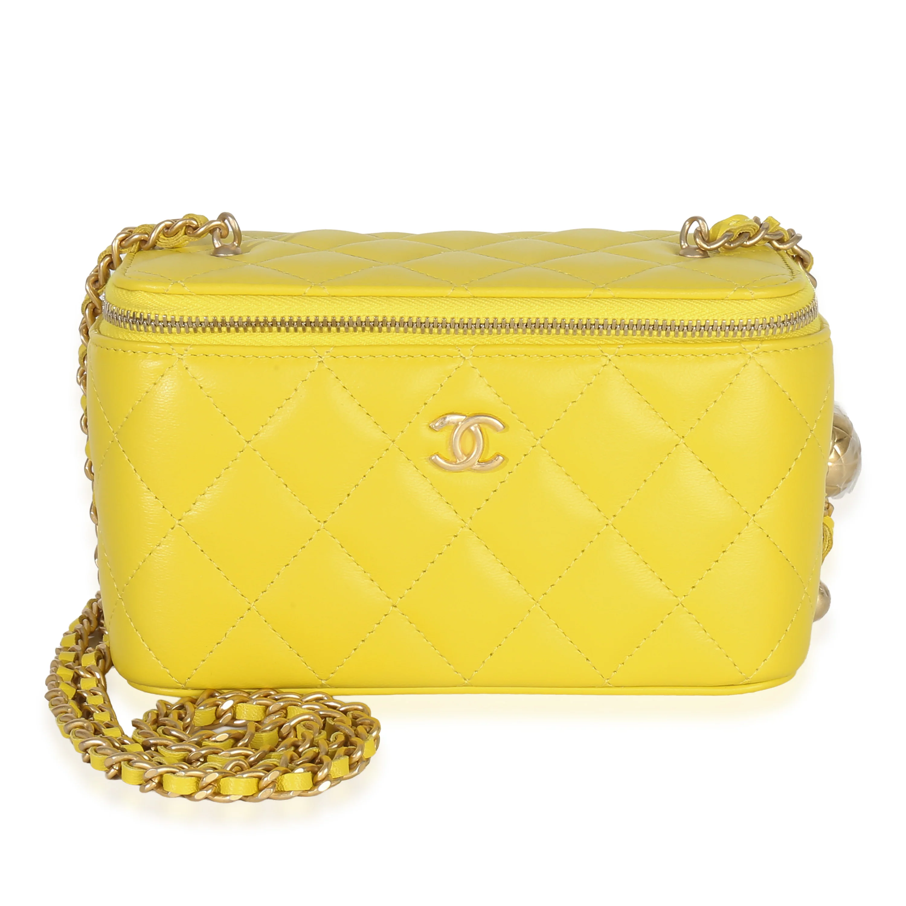 Yellow Quilted Lambskin Pearl Crush Vanity With Chain
