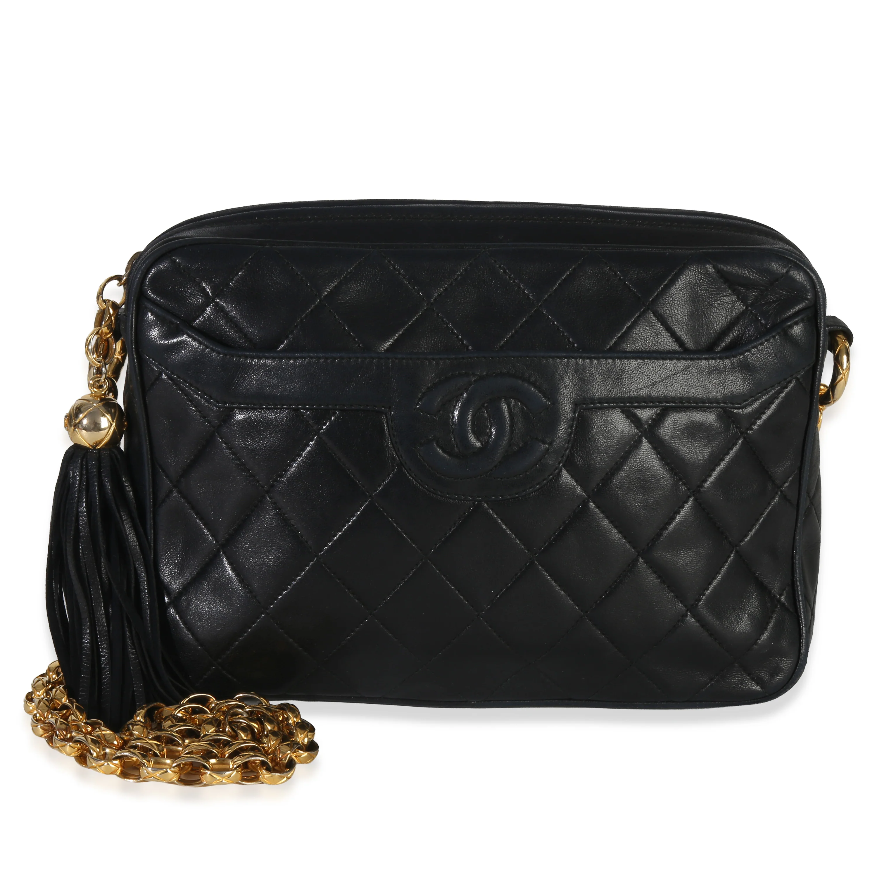 Vintage Black Quilted Lambskin Small Tassel Camera Bag