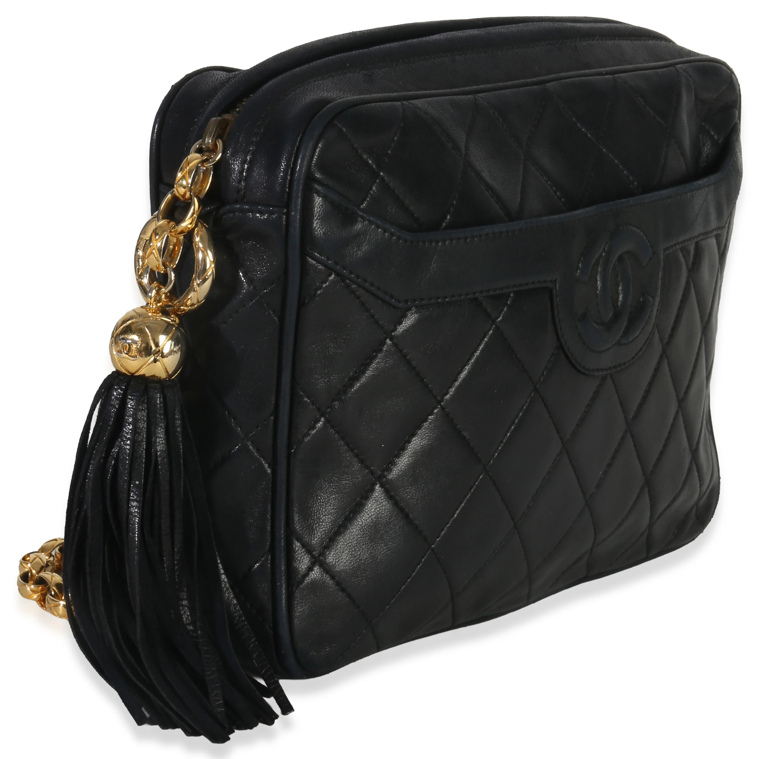 Vintage Black Quilted Lambskin Small Tassel Camera Bag - Image 3