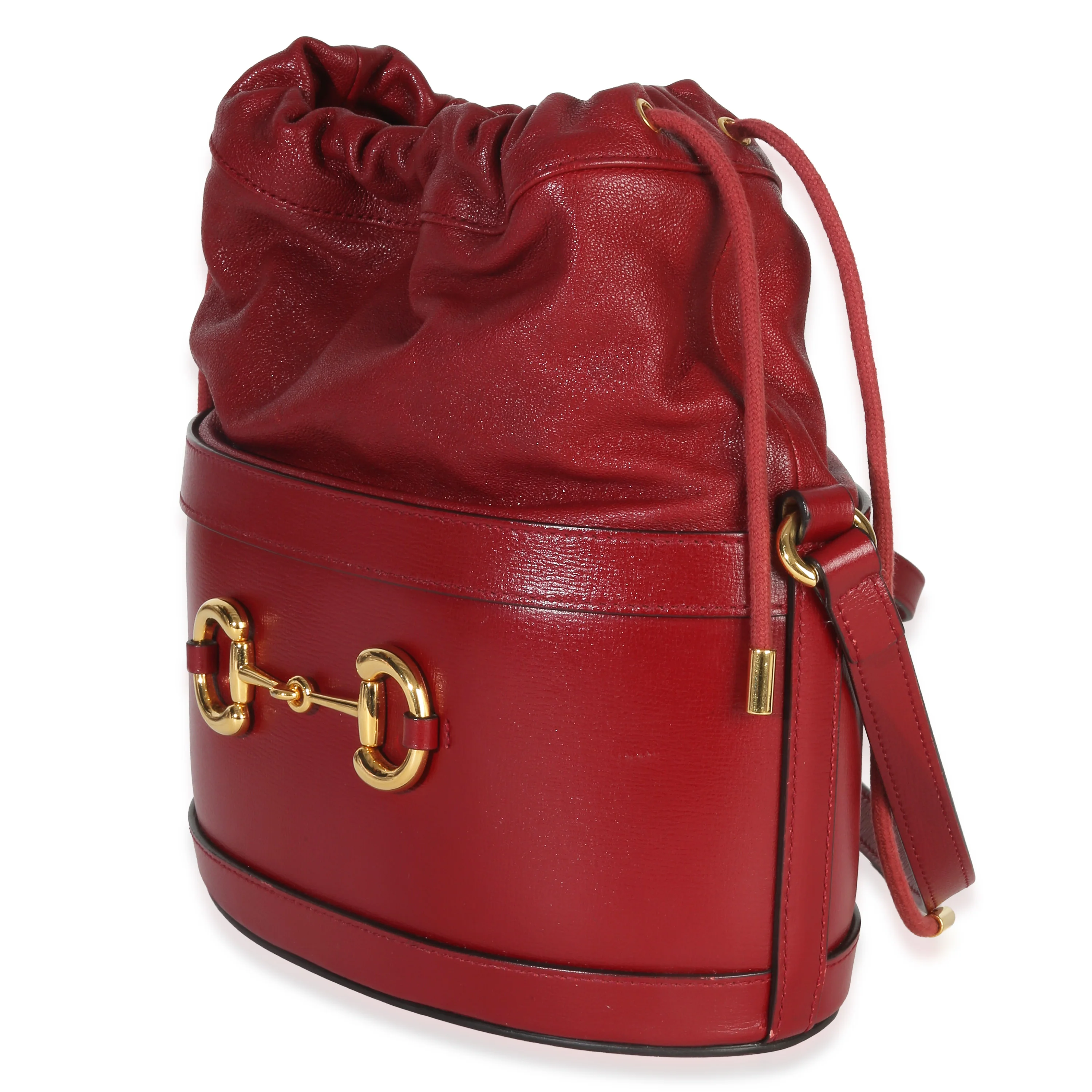 Red Calfskin Horsebit 1955 Drawstring Bucket Bag - Image 2