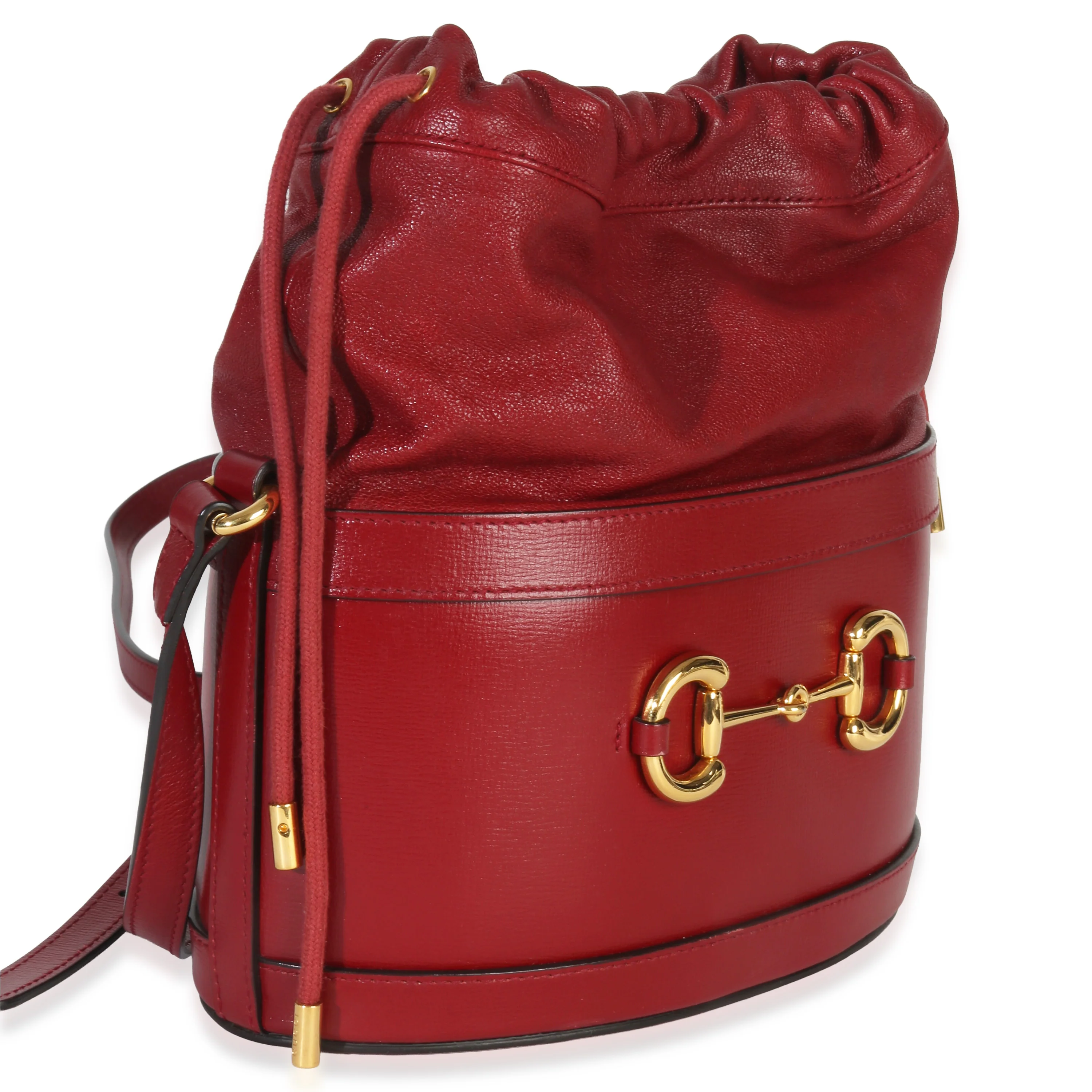 Red Calfskin Horsebit 1955 Drawstring Bucket Bag - Image 3