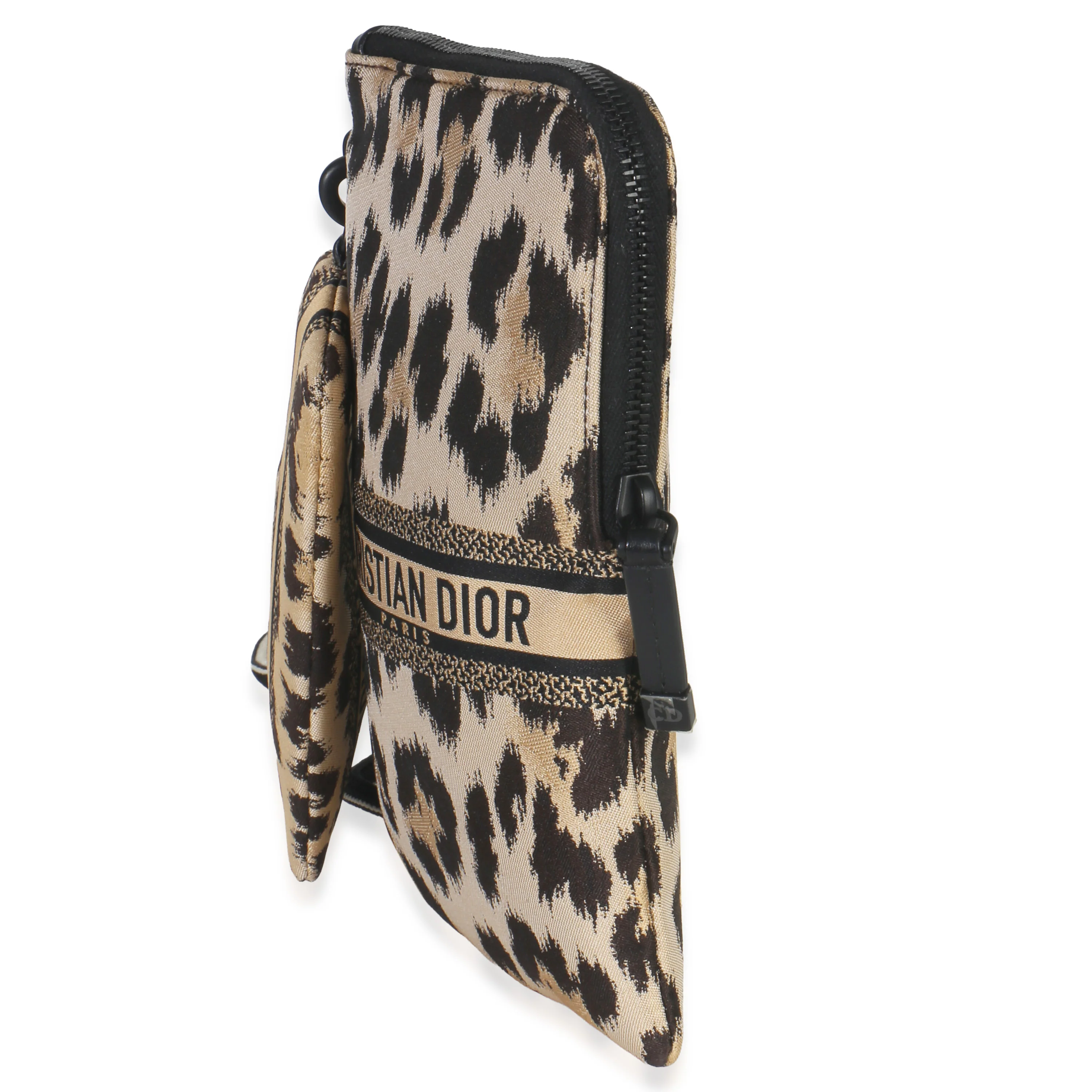 Beige Brown Mizza Leopard Technical Fabric DiorTravel Pouch Set - Image 2