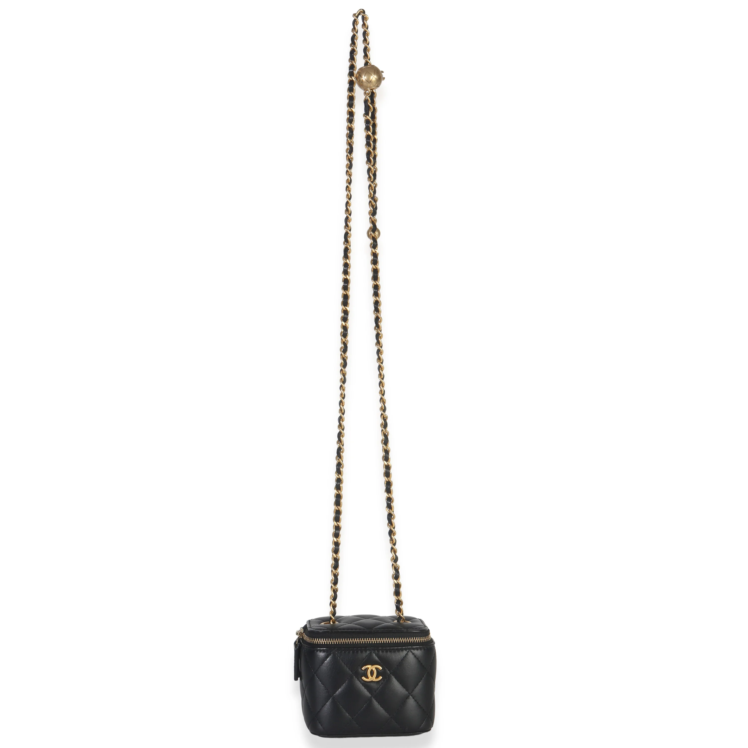 Black Quilted Lambskin Mini Pearl Crush Vanity Case - Image 8