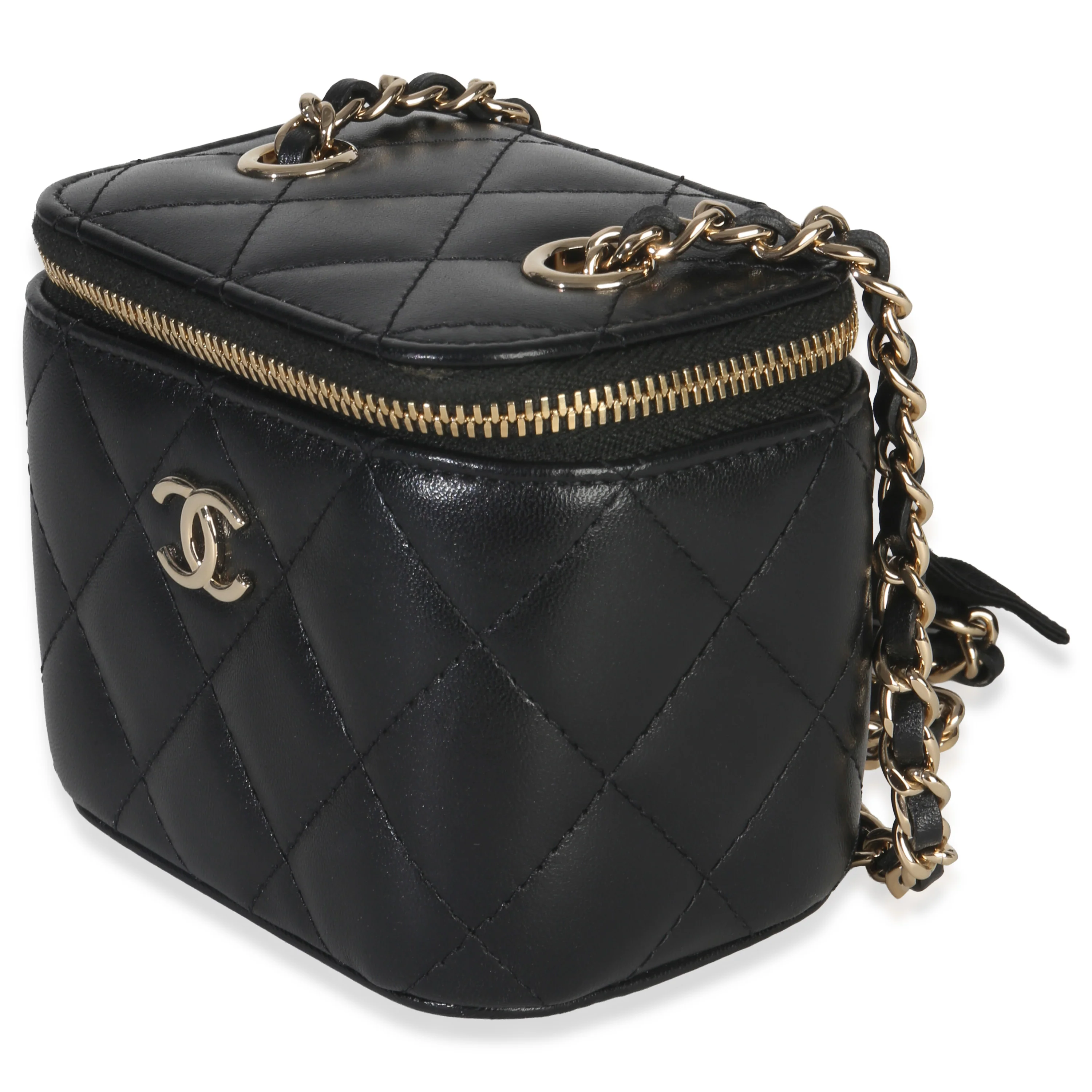 Black Quilted Lambskin Camellia Bow Chain Mini Vanity Case - Image 2