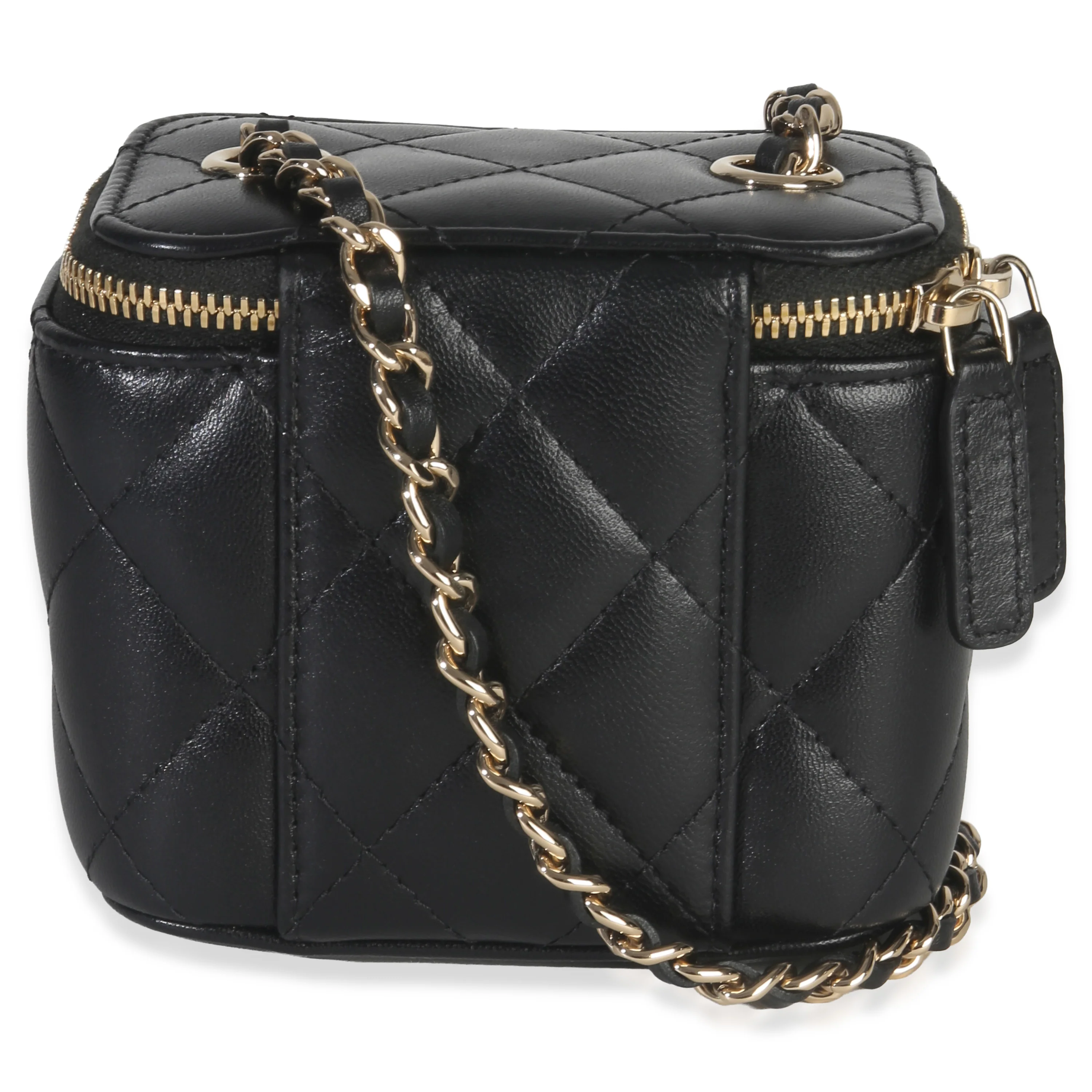 Black Quilted Lambskin Camellia Bow Chain Mini Vanity Case - Image 4