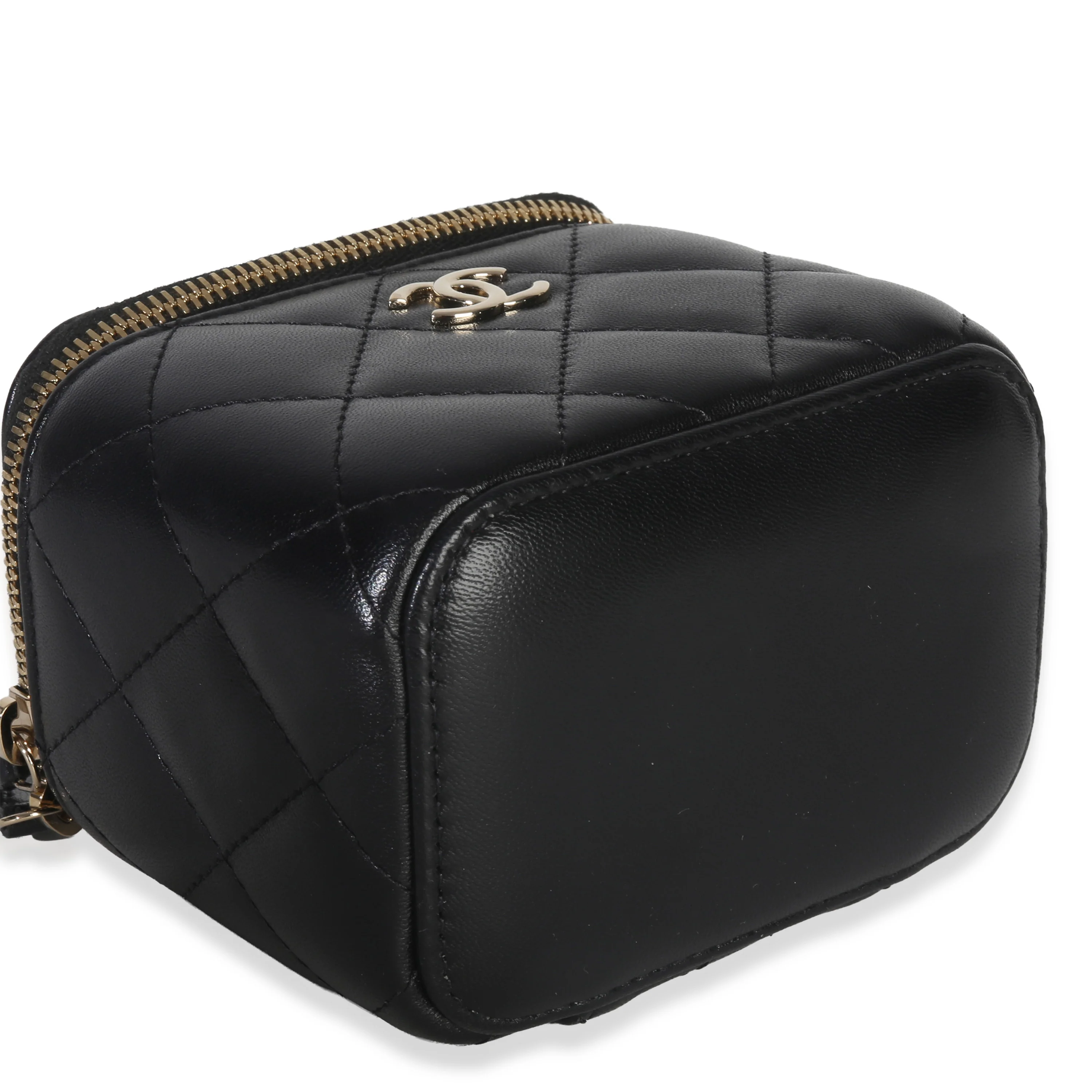 Black Quilted Lambskin Camellia Bow Chain Mini Vanity Case - Image 6