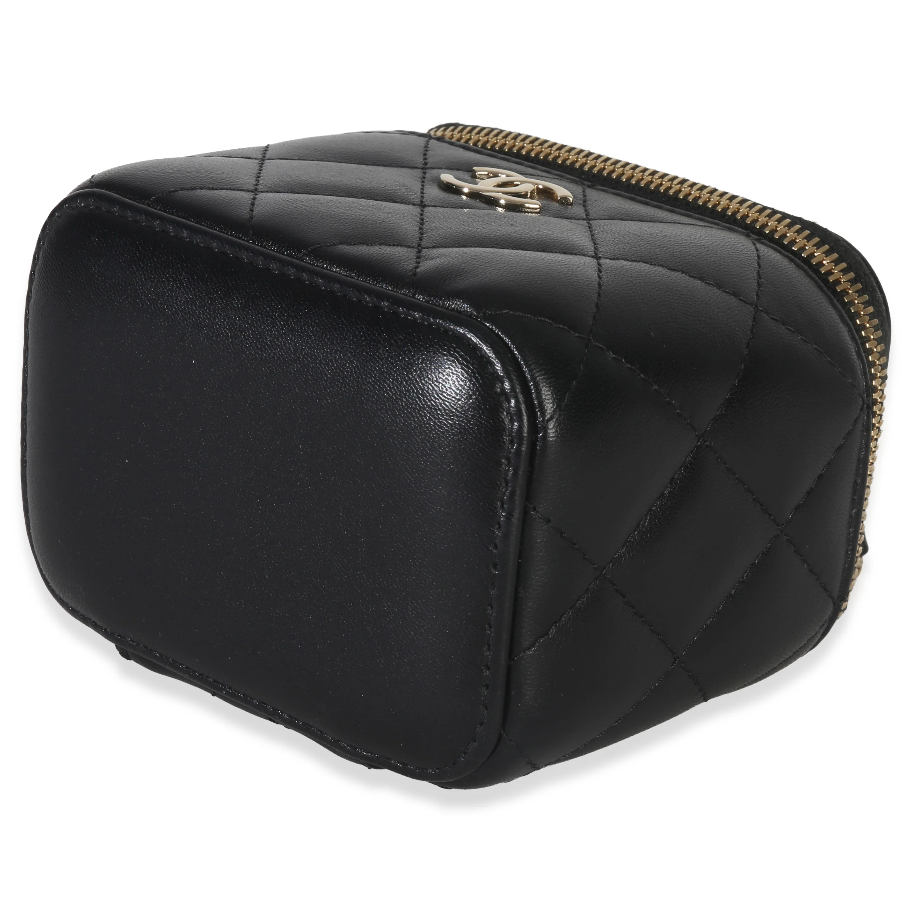 Black Quilted Lambskin Camellia Bow Chain Mini Vanity Case - Image 7