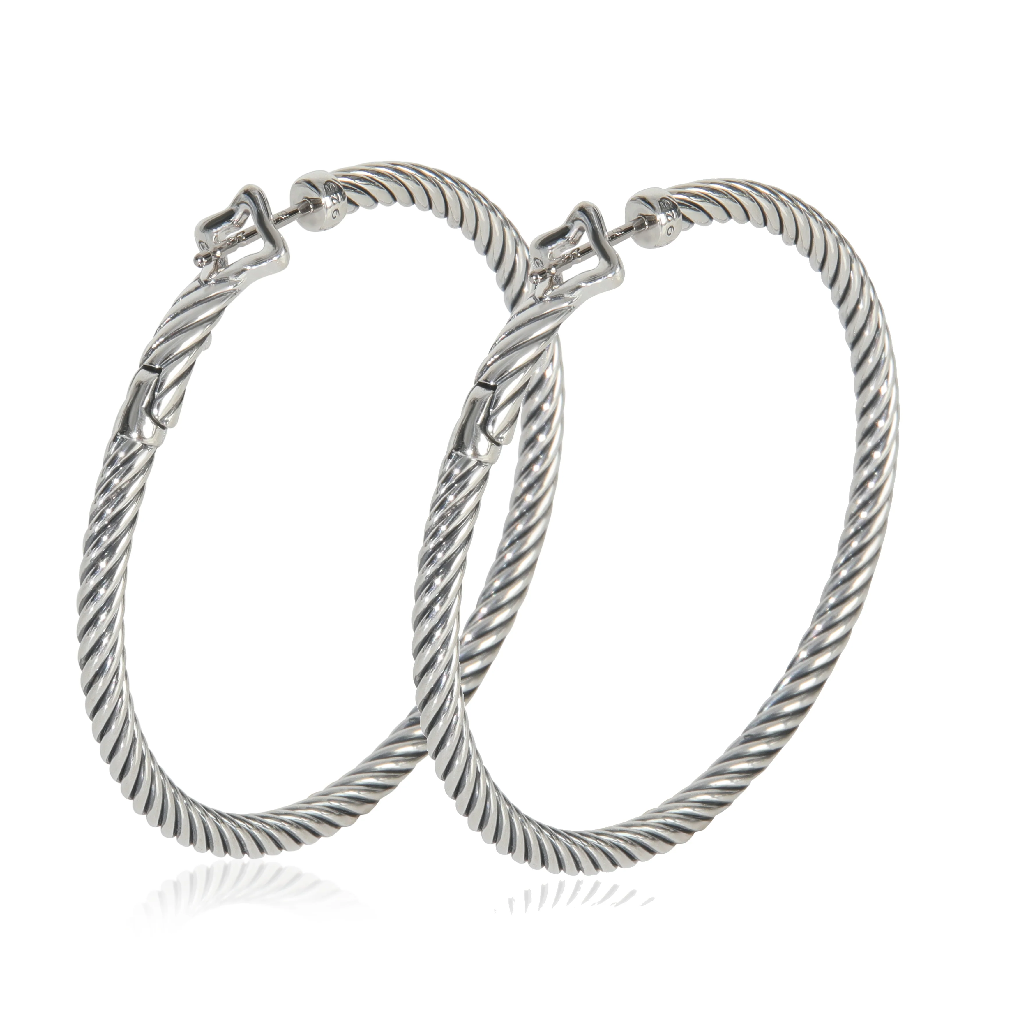 Sterling Silver Large Cable Hoop Earrings - Image 3