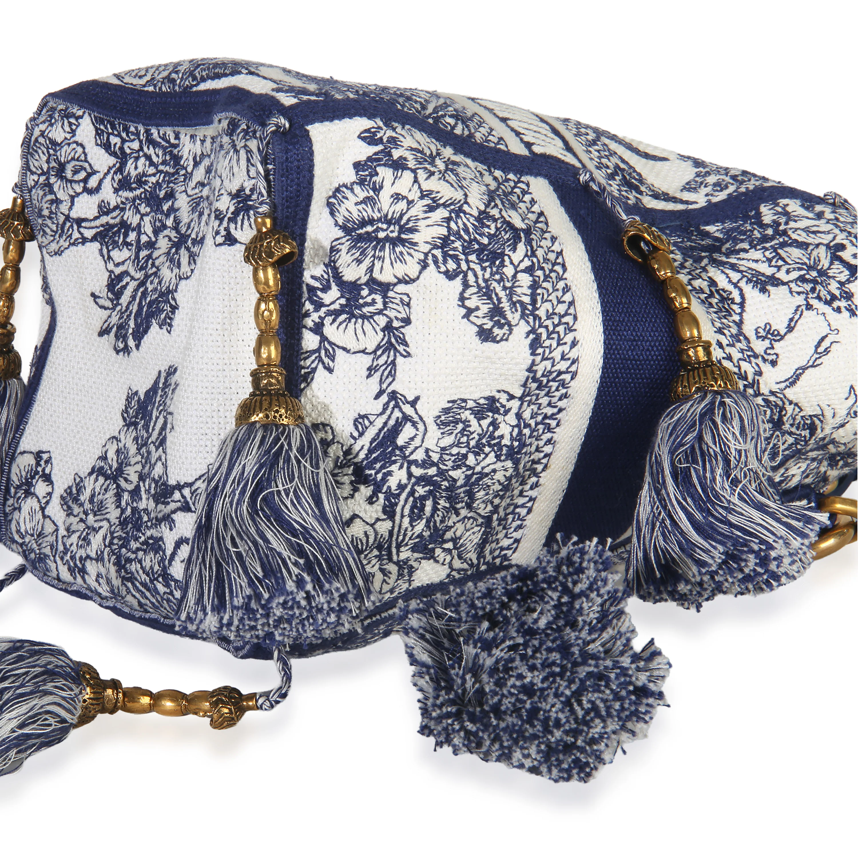 Blue Toile de Jouy Embroidery D-Bubble Bucket Bag - Image 5