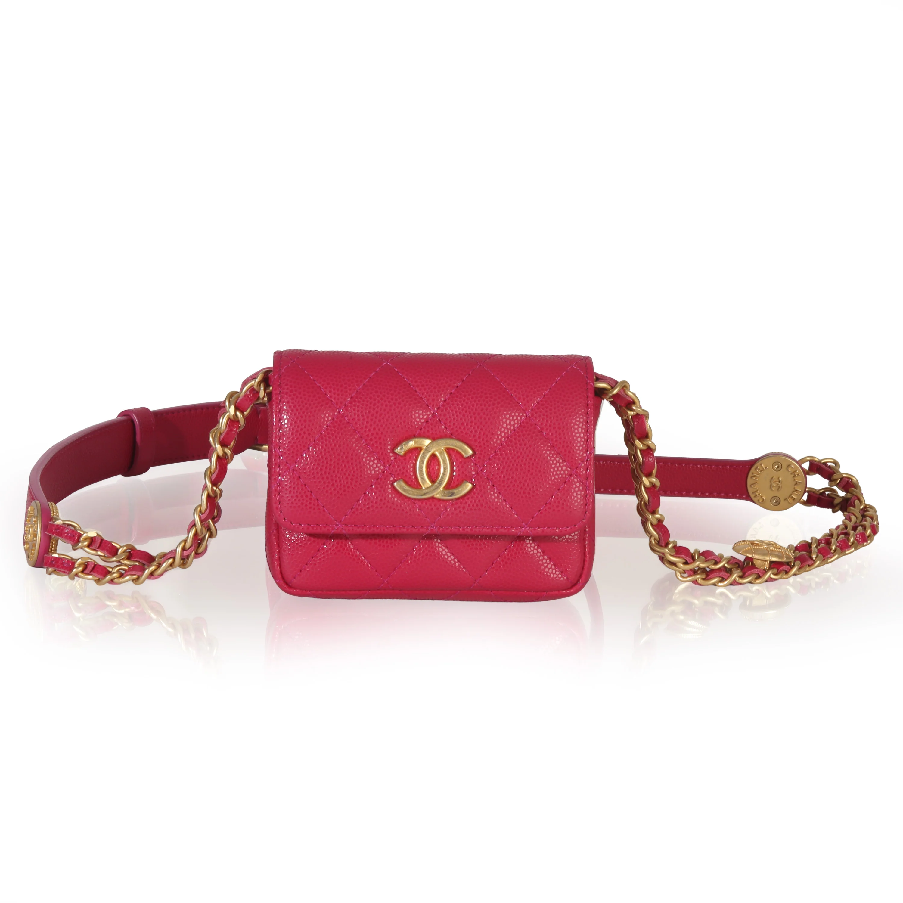 Pink Quilted Caviar Twist Your Buttons Belt Bag