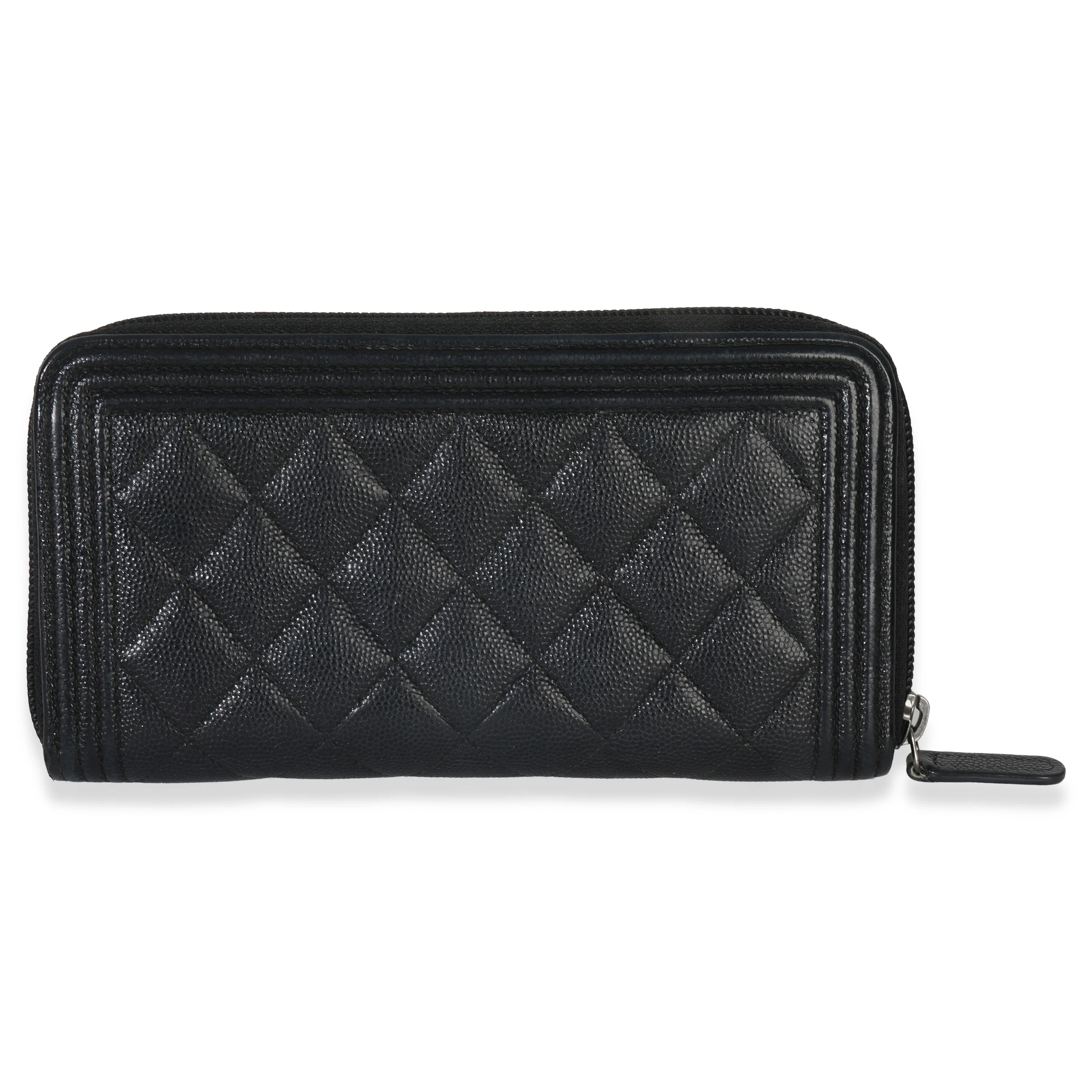 Black Quilted Caviar Zip Around Boy Long Wallet - Image 4