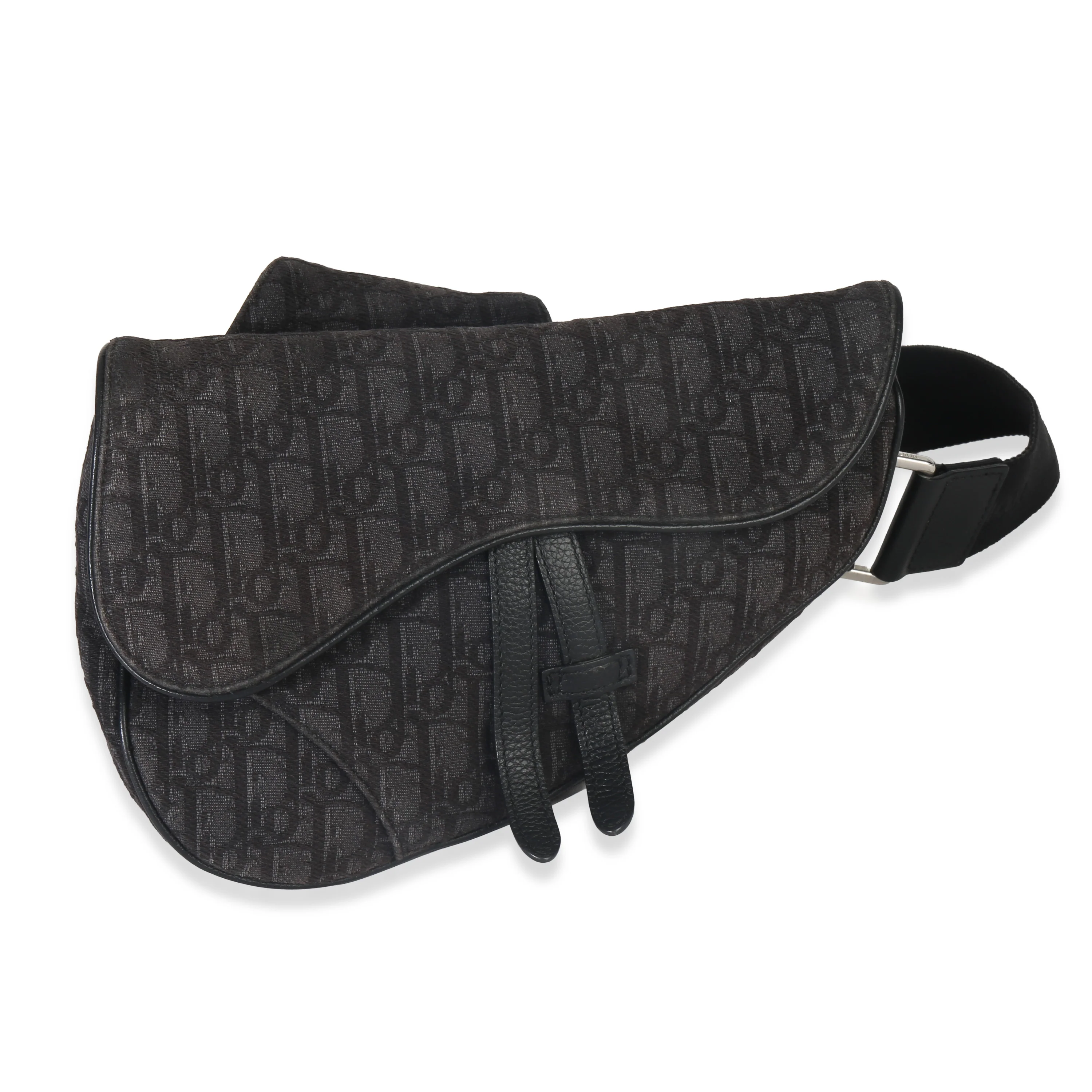 Black Oblique Jacquard Canvas Saddle Bag