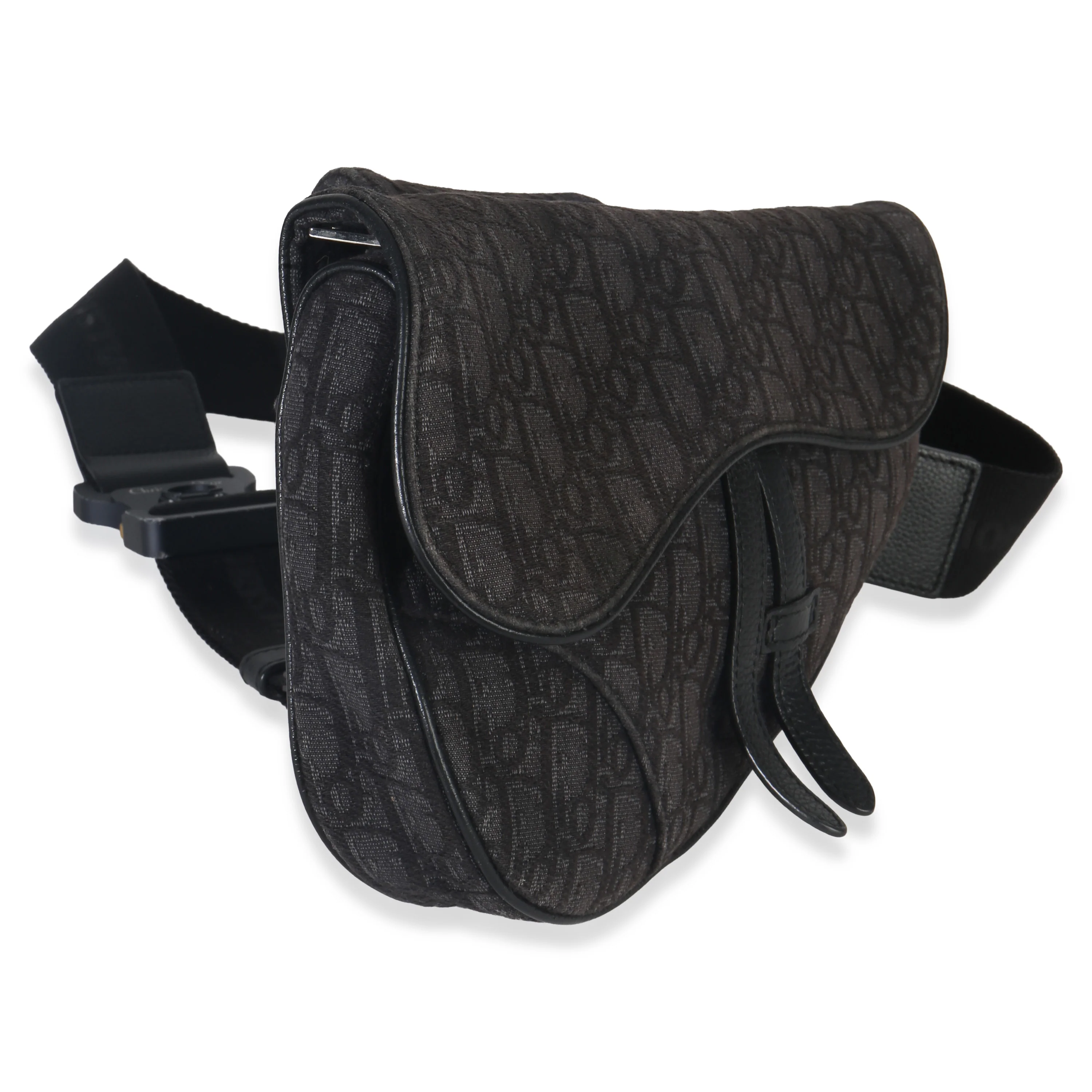 Black Oblique Jacquard Canvas Saddle Bag - Image 3