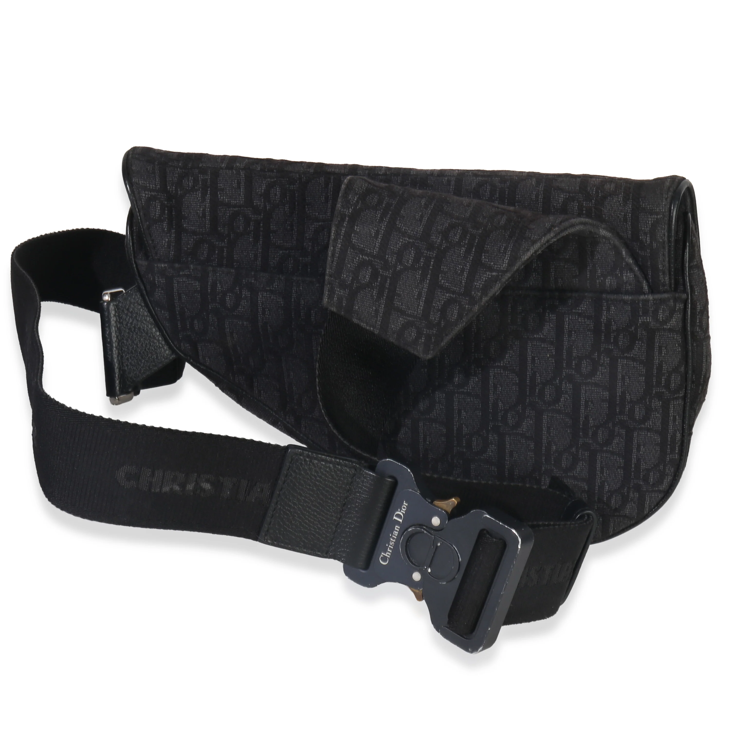 Black Oblique Jacquard Canvas Saddle Bag - Image 4