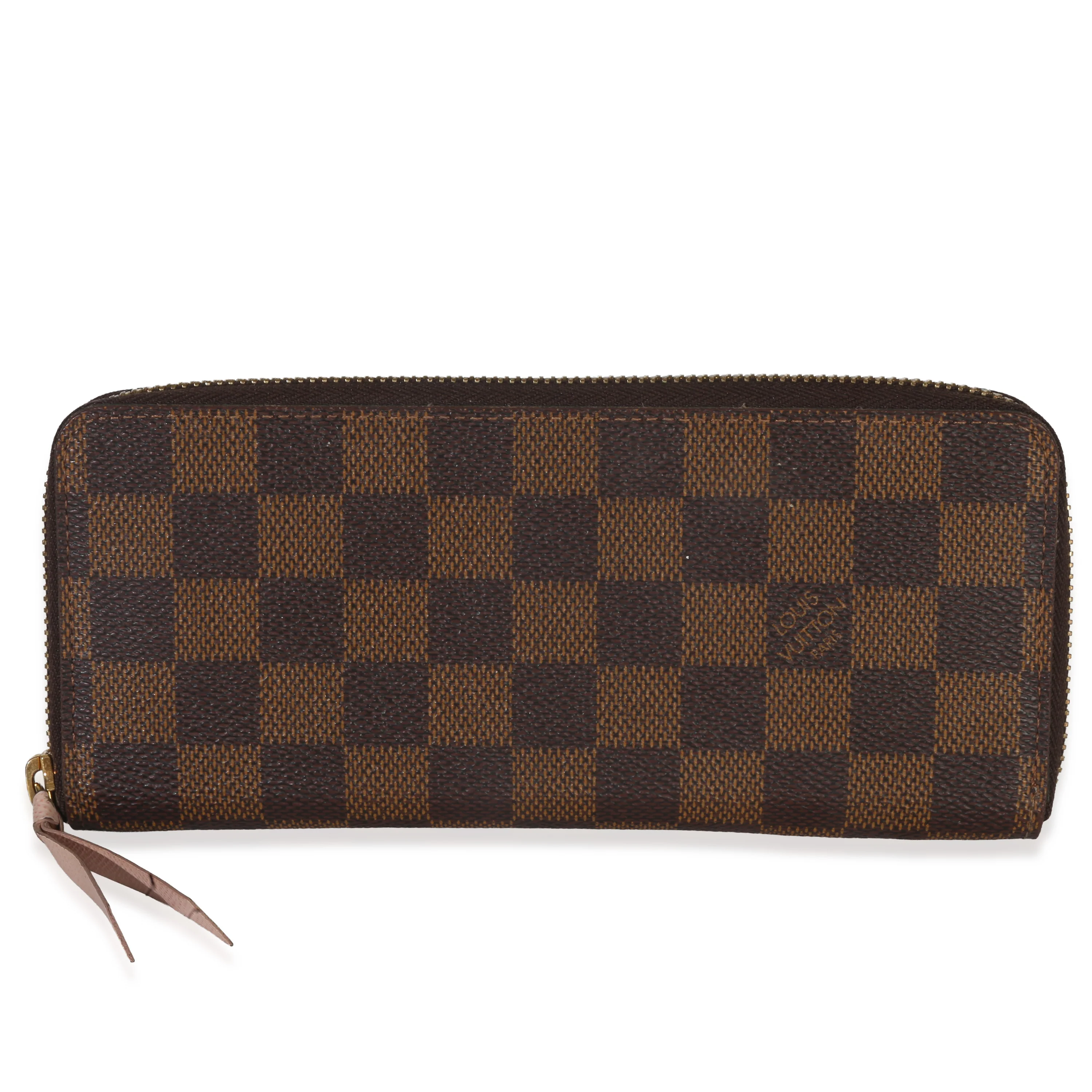 Rose Ballerine Damier Ebene Canvas Clemence Zippy Wallet