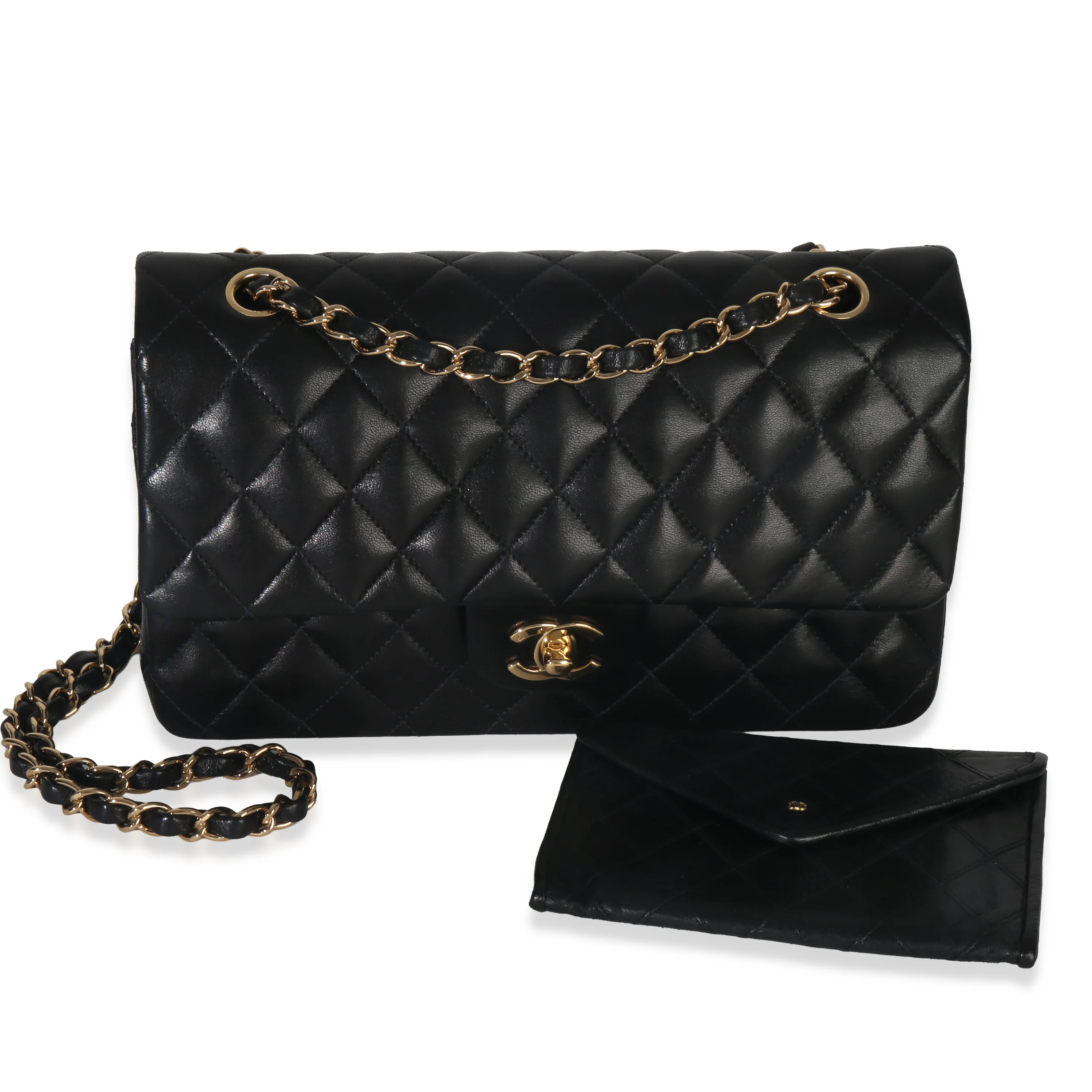 Vintage 24k Black Quilted Lambskin Medium Double Flap Bag