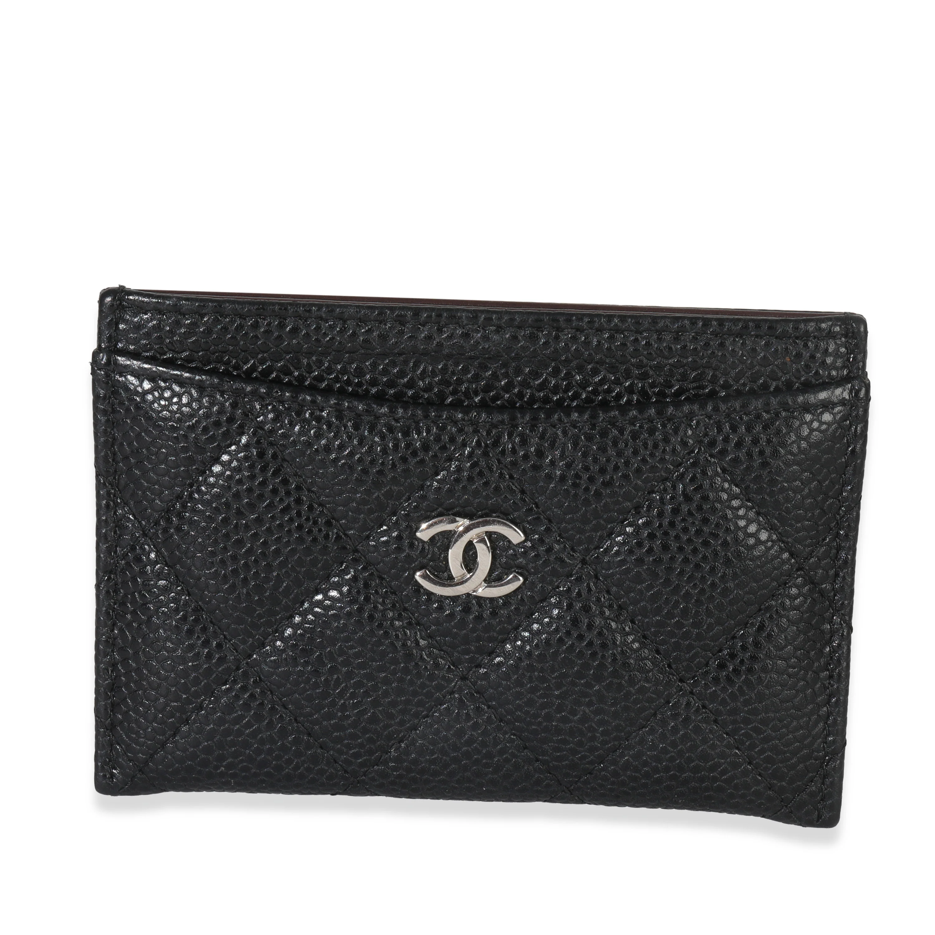 Black Quilted Caviar Classic Card Holder