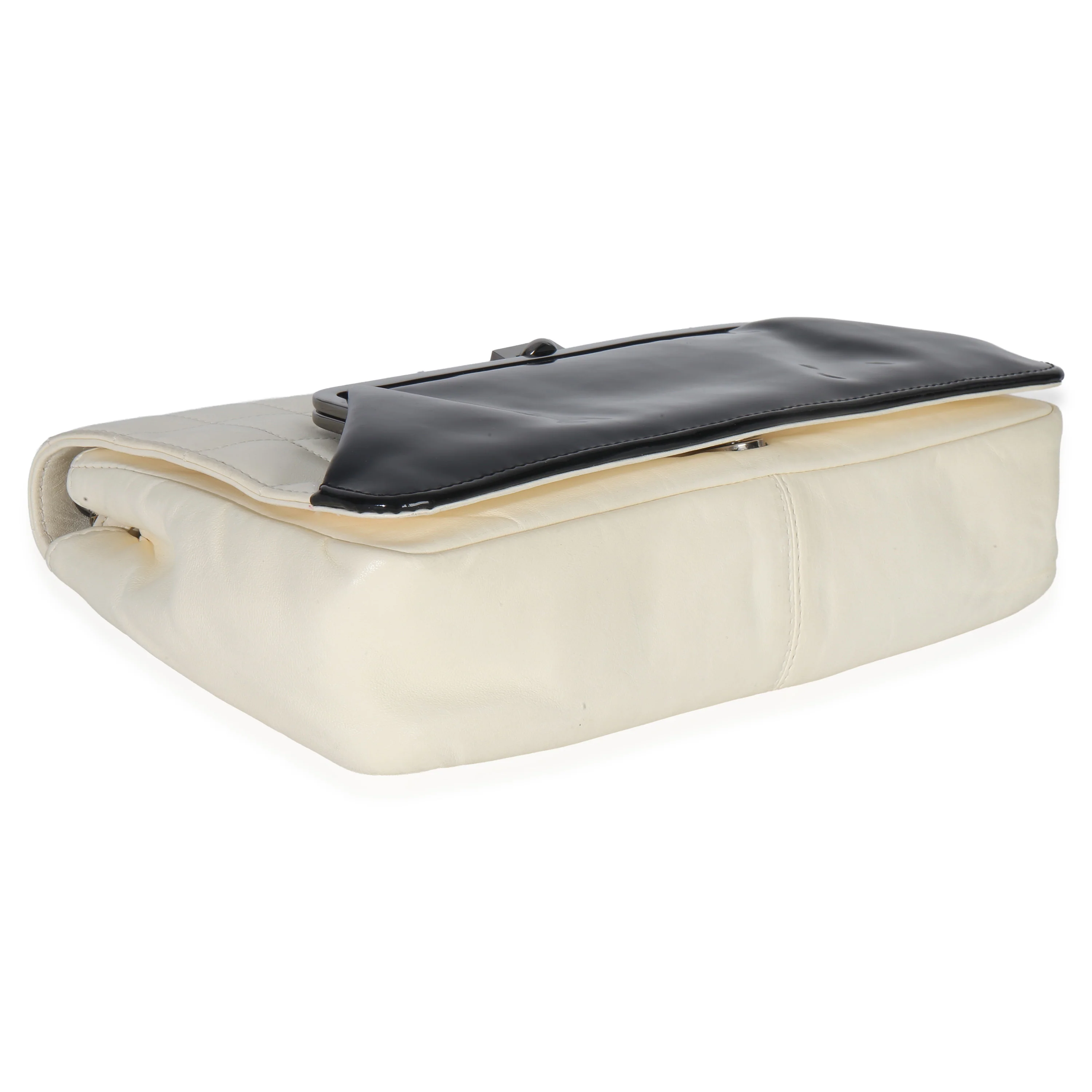 Black White Lambskin Chocolate Bar Bicolor Kiss-Lock Flap - Image 6
