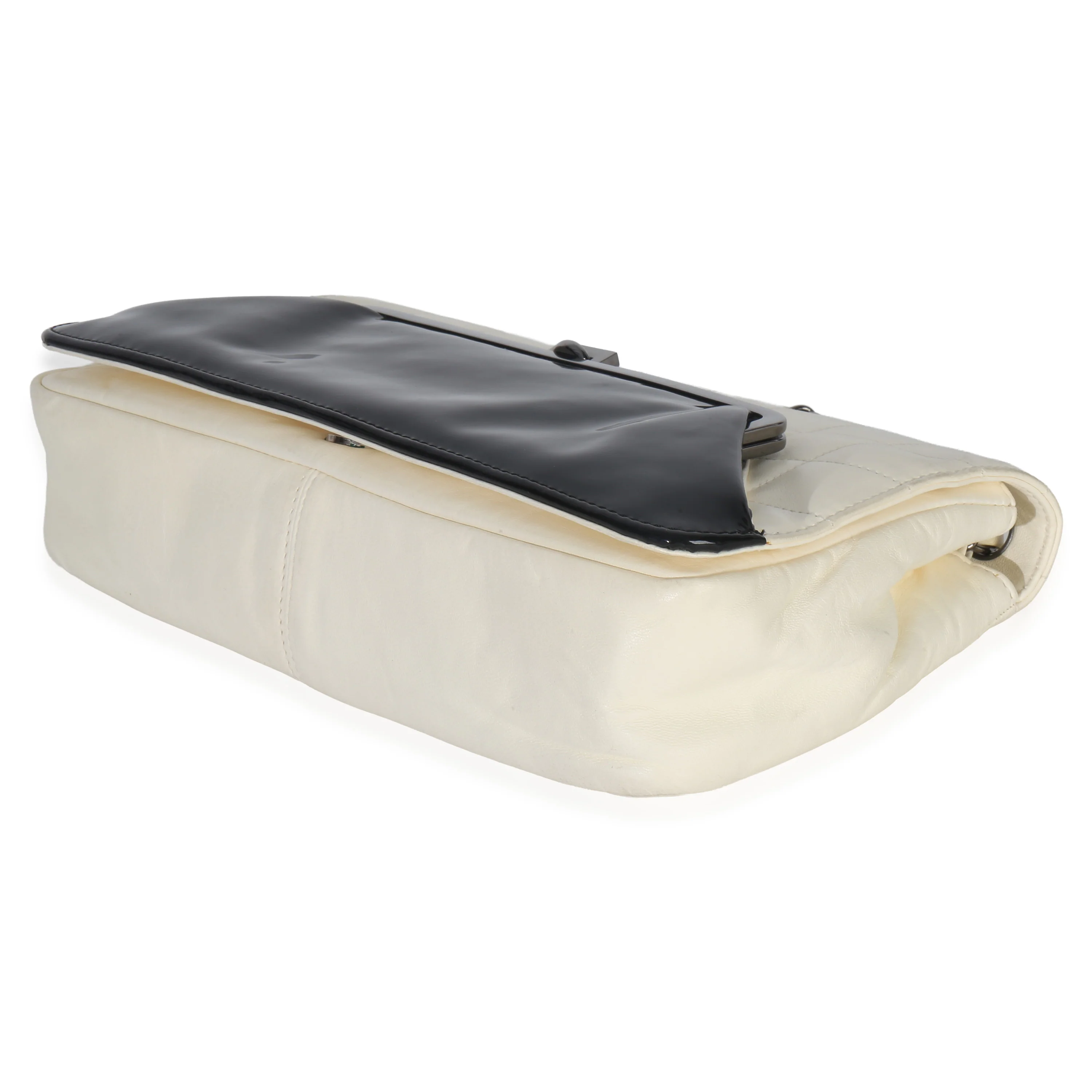 Black White Lambskin Chocolate Bar Bicolor Kiss-Lock Flap - Image 7