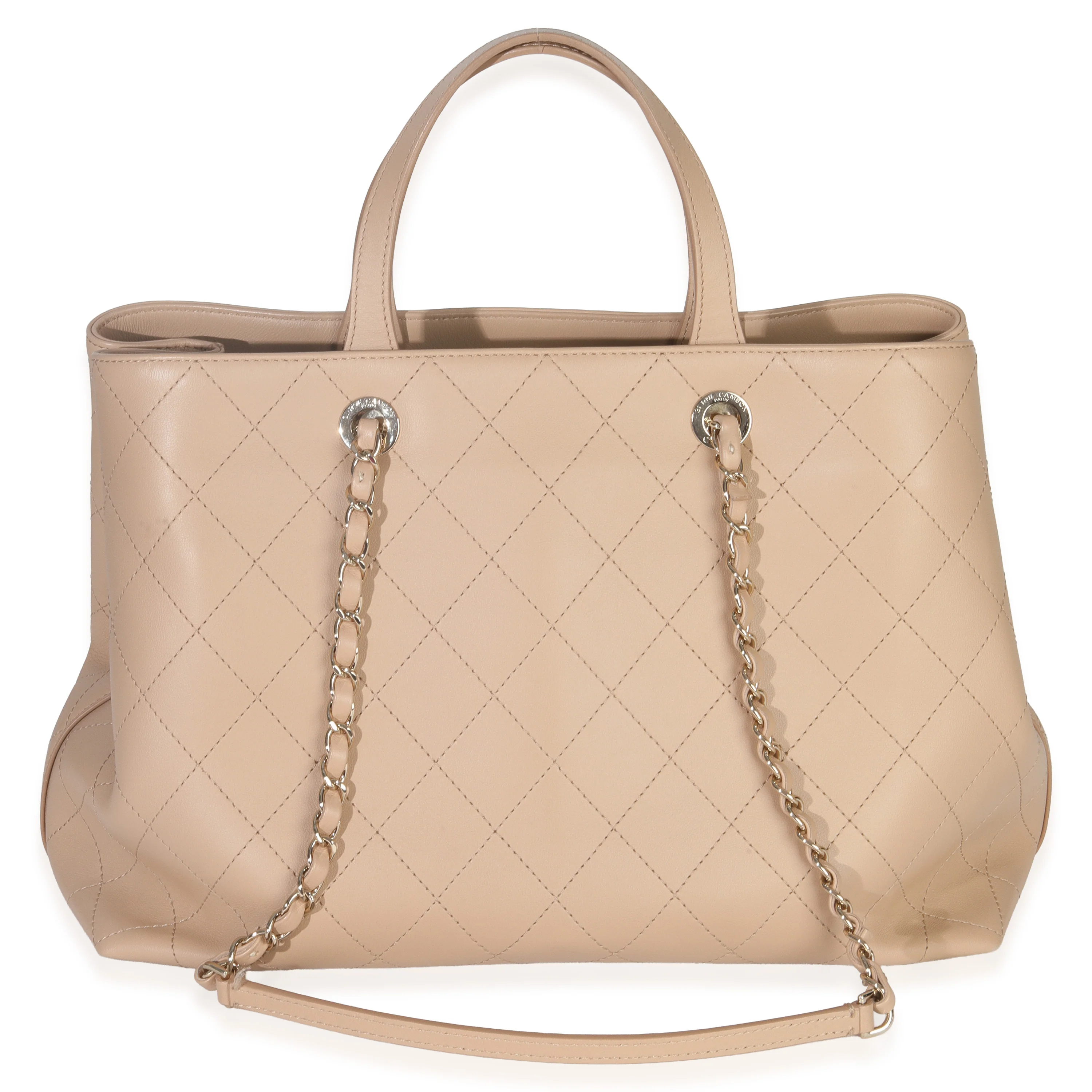 Beige Quilted Calfskin Large Serial Shopper Tote - Image 4