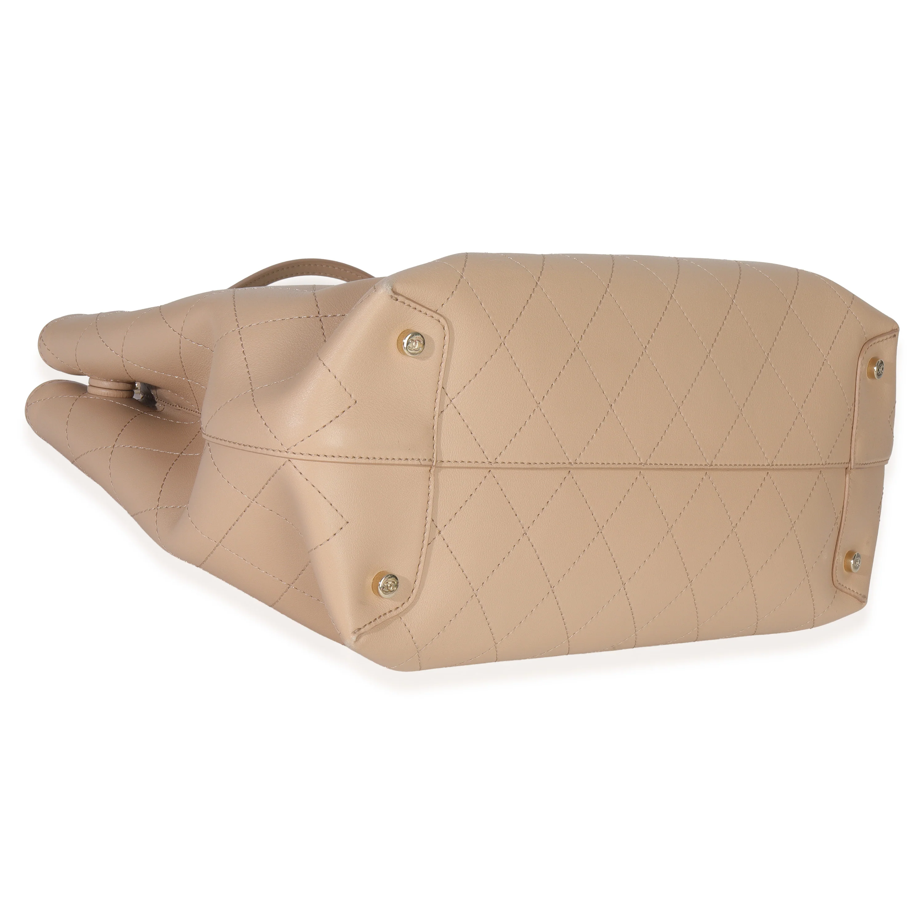 Beige Quilted Calfskin Large Serial Shopper Tote - Image 8