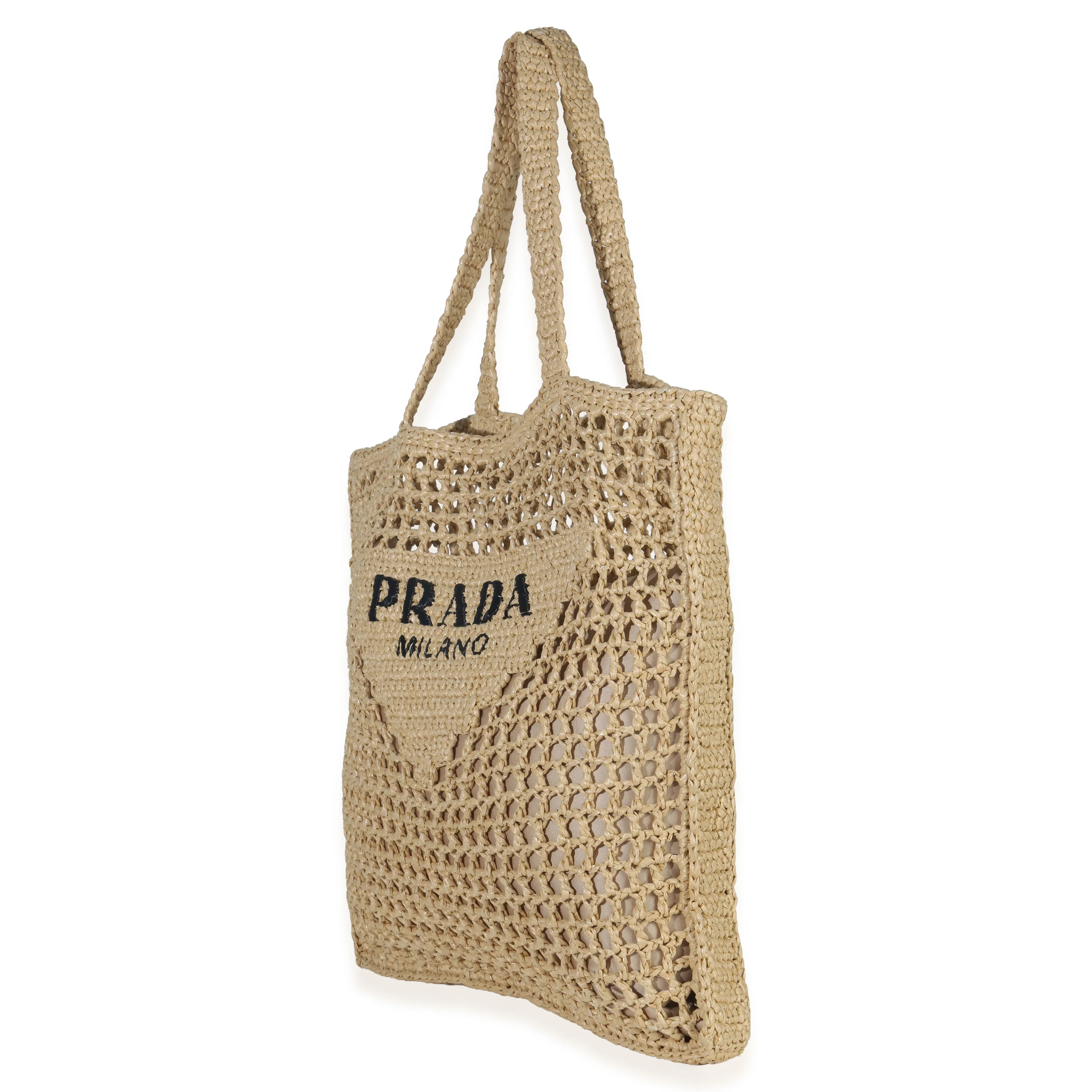 Natural Raffia Effect Logo Crochet Tote - Image 2